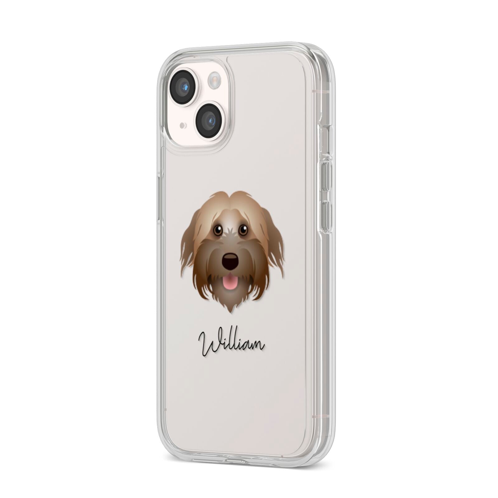Pyrenean Shepherd Personalised iPhone 14 Clear Tough Case Starlight Angled Image