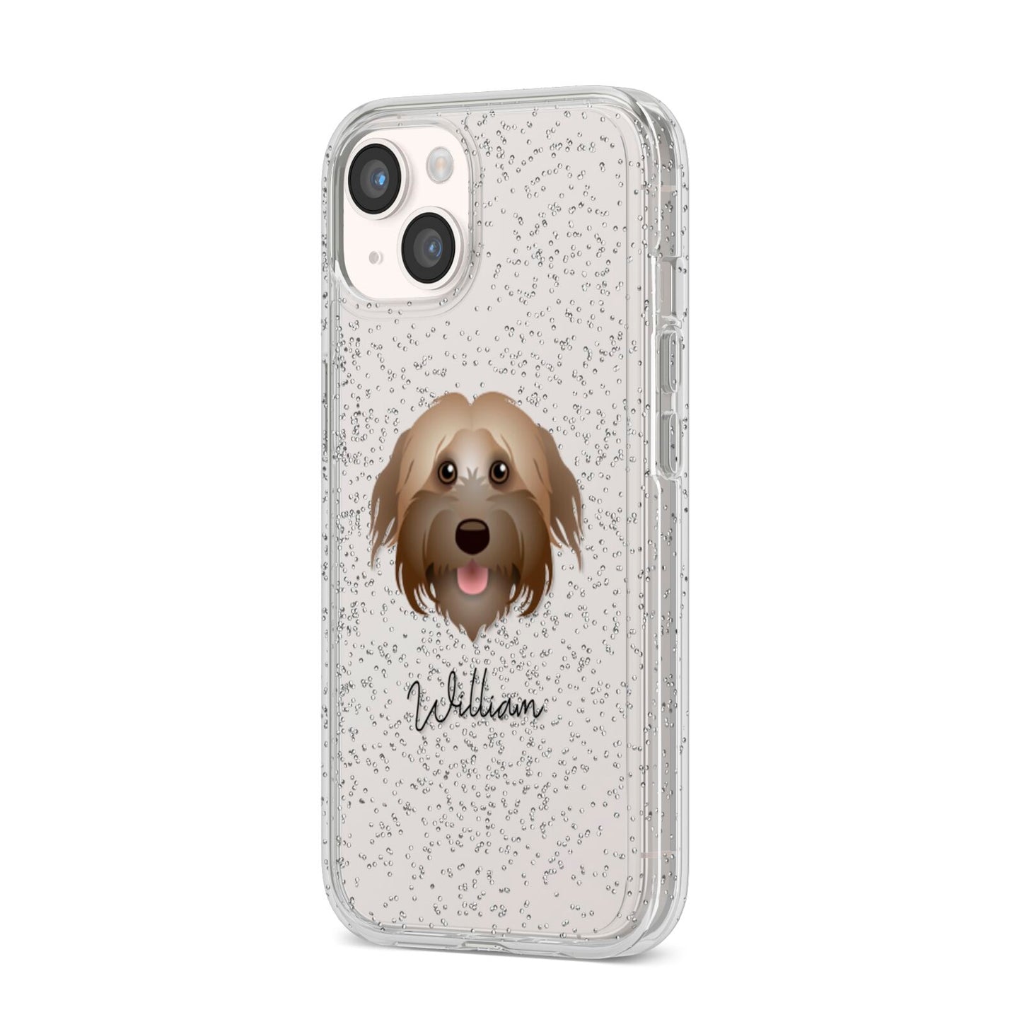 Pyrenean Shepherd Personalised iPhone 14 Glitter Tough Case Starlight Angled Image