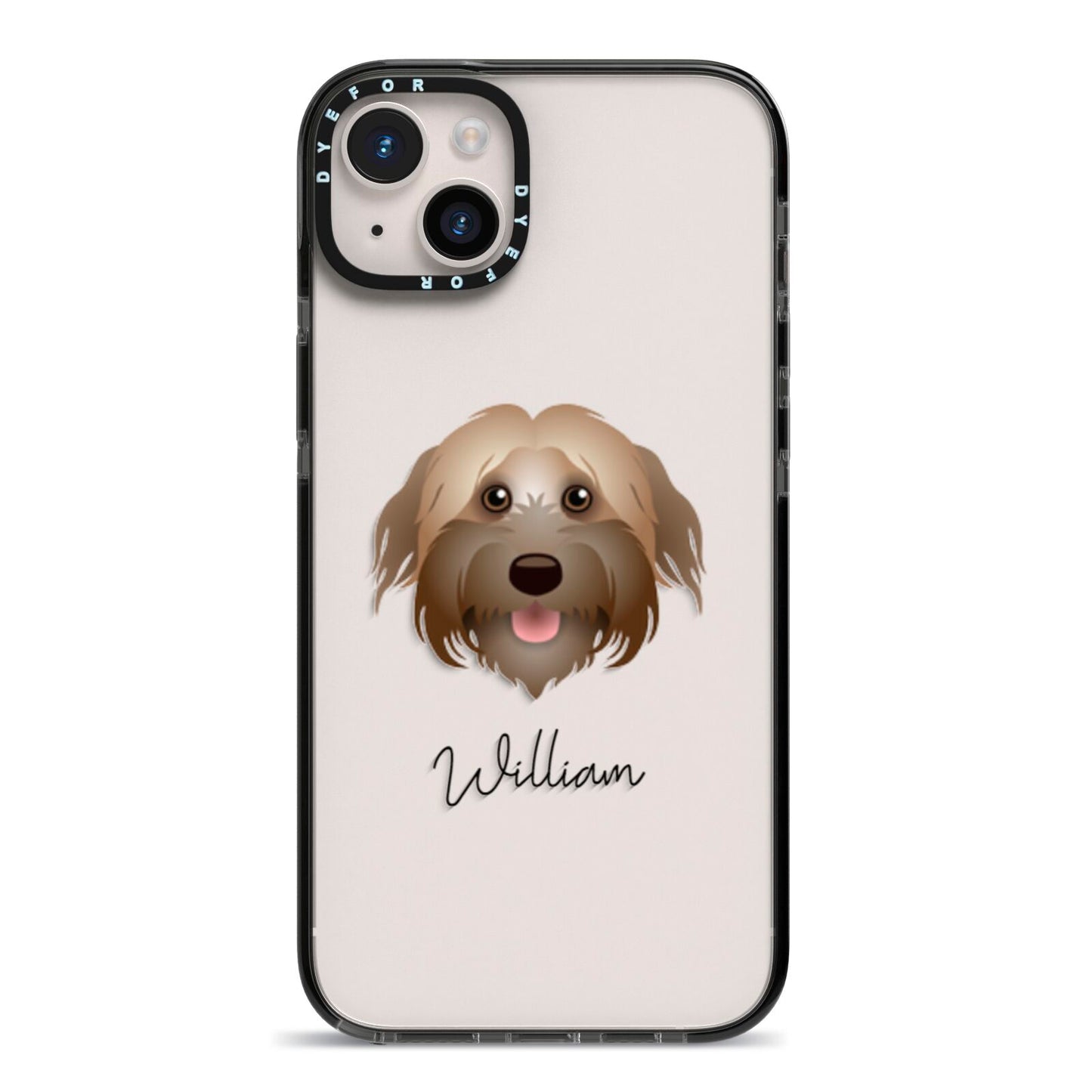 Pyrenean Shepherd Personalised iPhone 14 Plus Black Impact Case on Silver phone