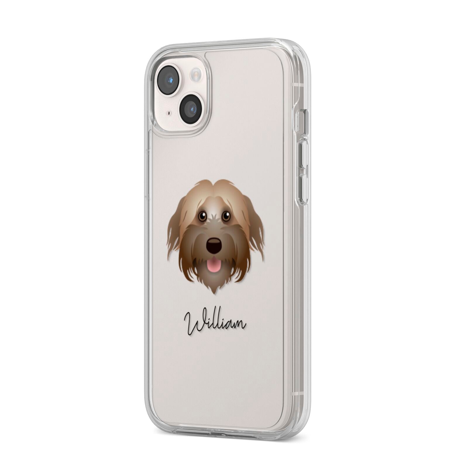 Pyrenean Shepherd Personalised iPhone 14 Plus Clear Tough Case Starlight Angled Image