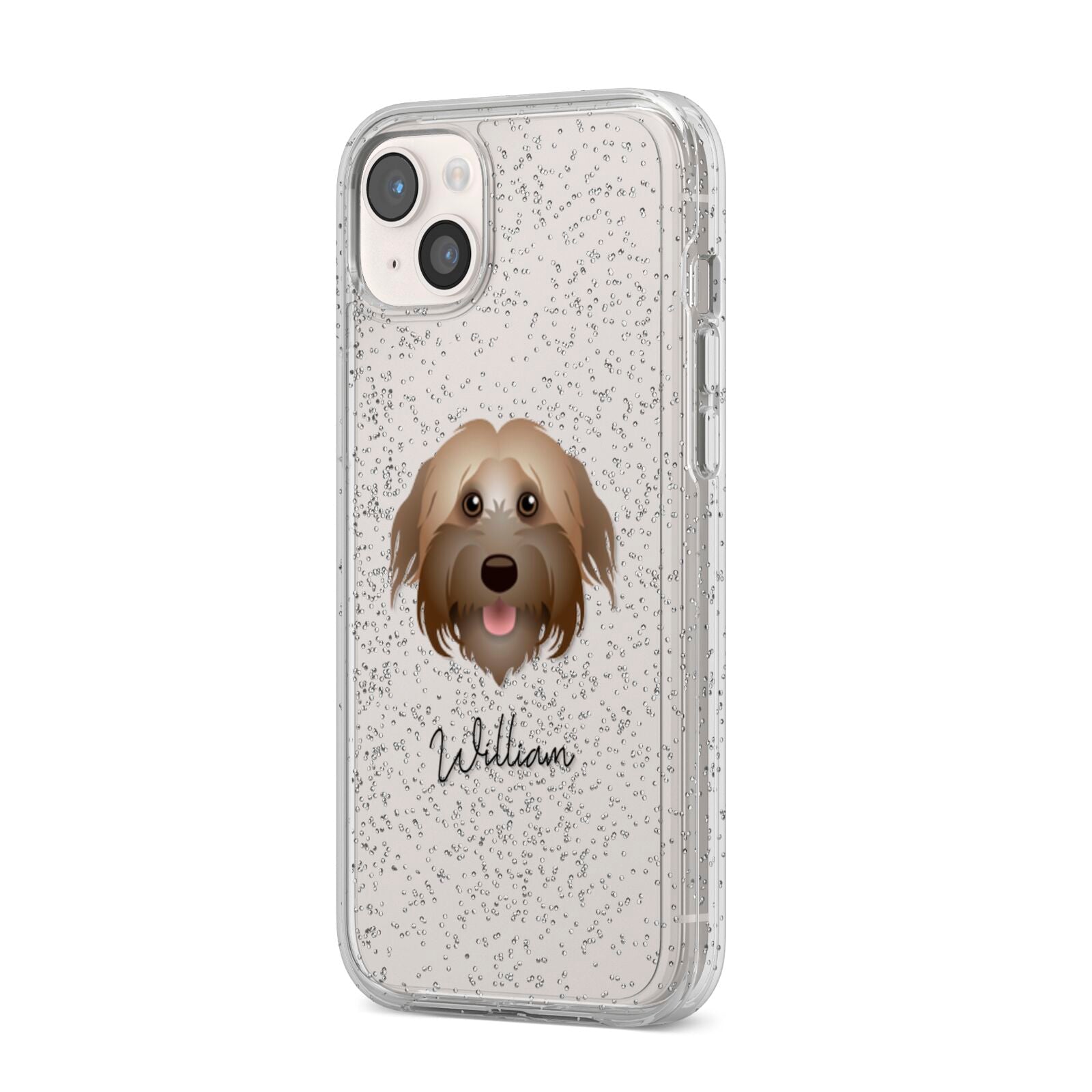 Pyrenean Shepherd Personalised iPhone 14 Plus Glitter Tough Case Starlight Angled Image