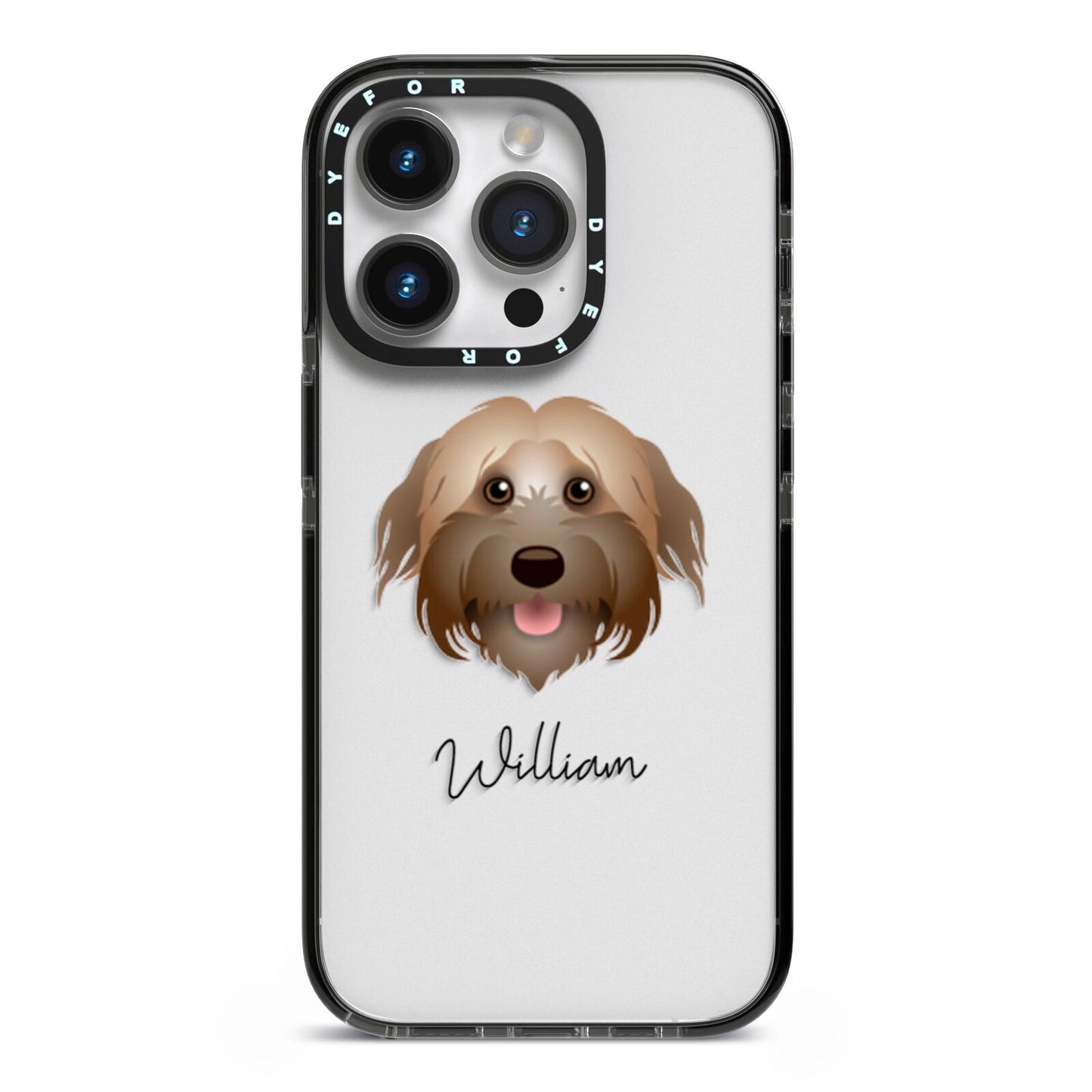 Pyrenean Shepherd Personalised iPhone 14 Pro Black Impact Case on Silver phone