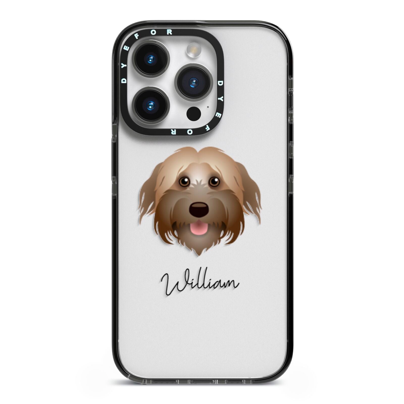 Pyrenean Shepherd Personalised iPhone 14 Pro Black Impact Case on Silver phone
