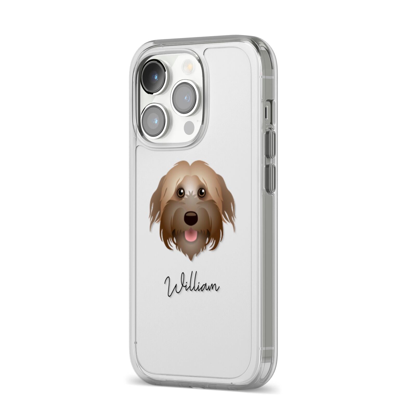 Pyrenean Shepherd Personalised iPhone 14 Pro Clear Tough Case Silver Angled Image