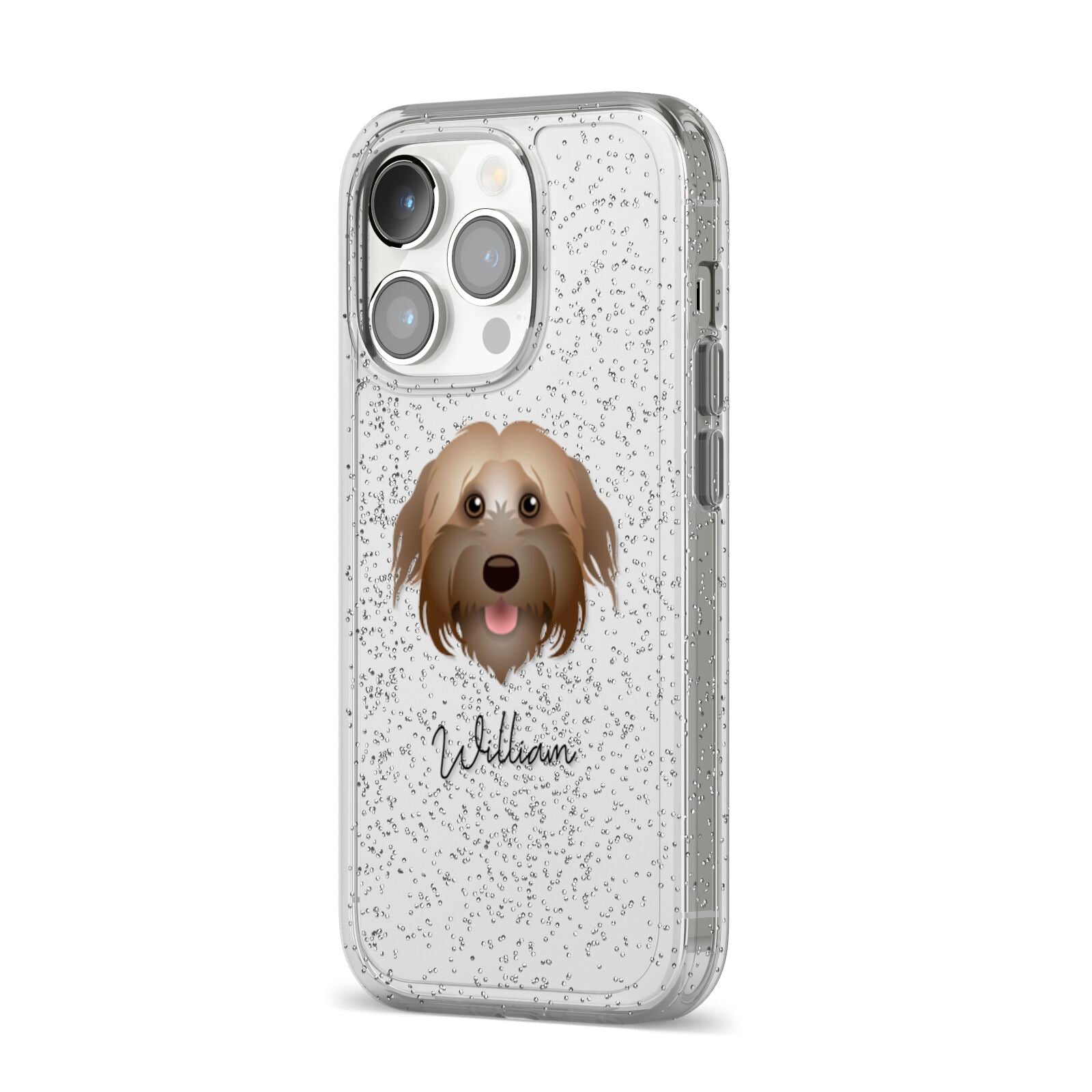 Pyrenean Shepherd Personalised iPhone 14 Pro Glitter Tough Case Silver Angled Image