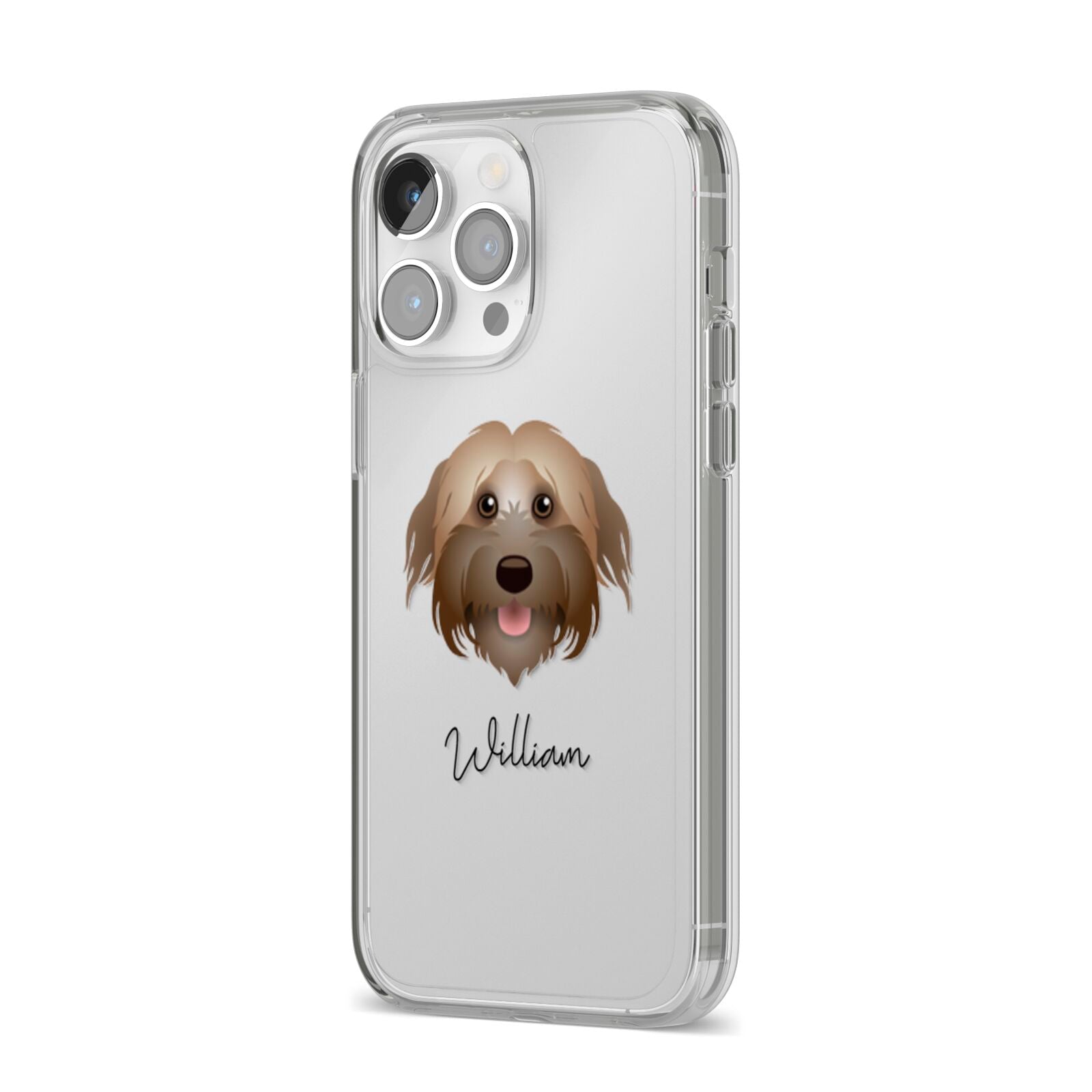 Pyrenean Shepherd Personalised iPhone 14 Pro Max Clear Tough Case Silver Angled Image