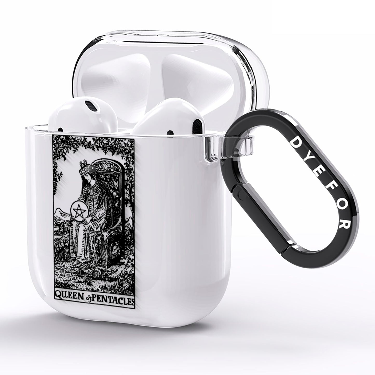 Queen of Pentacles Monochrome AirPods Clear Case Side Image