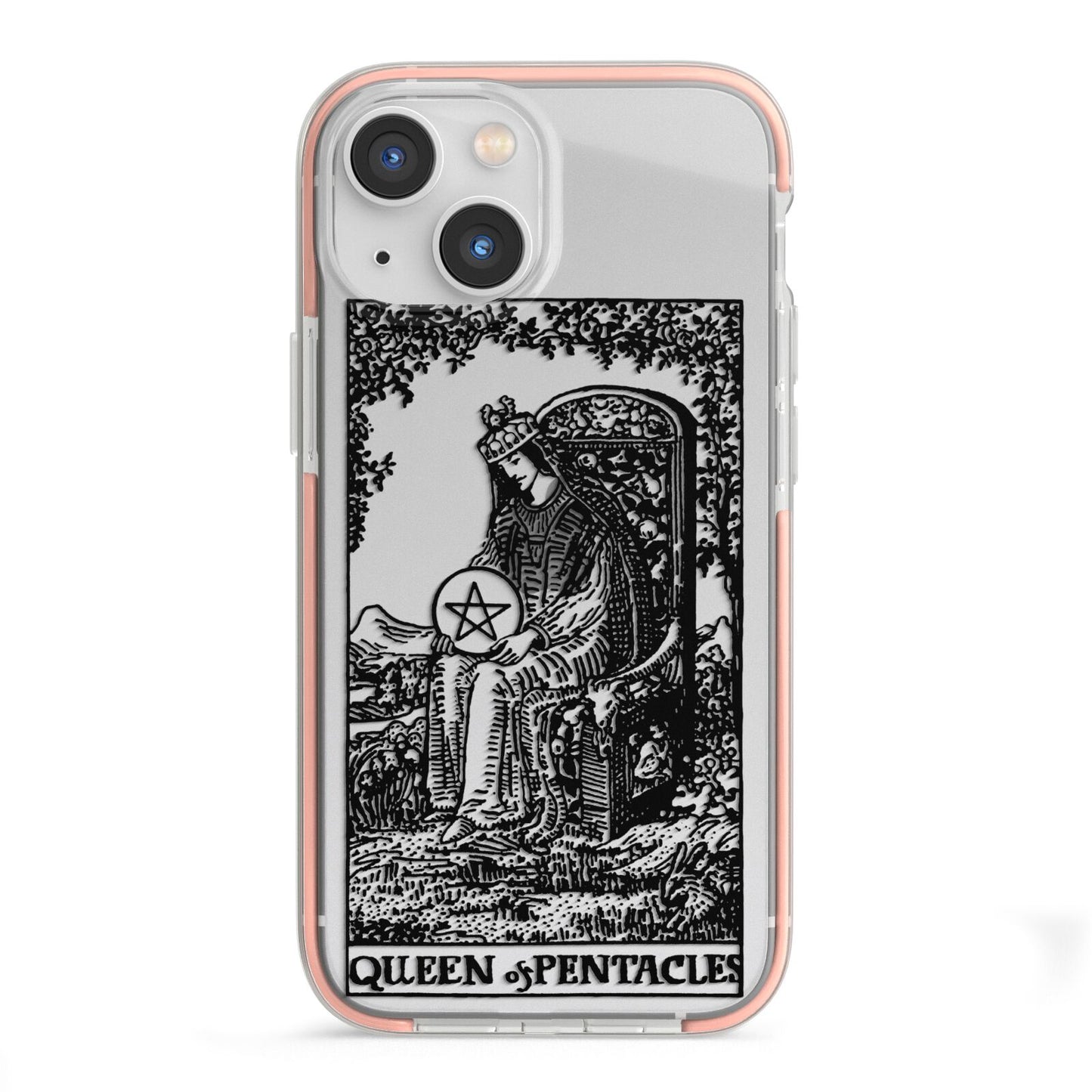 Queen of Pentacles Monochrome iPhone 13 Mini TPU Impact Case with Pink Edges