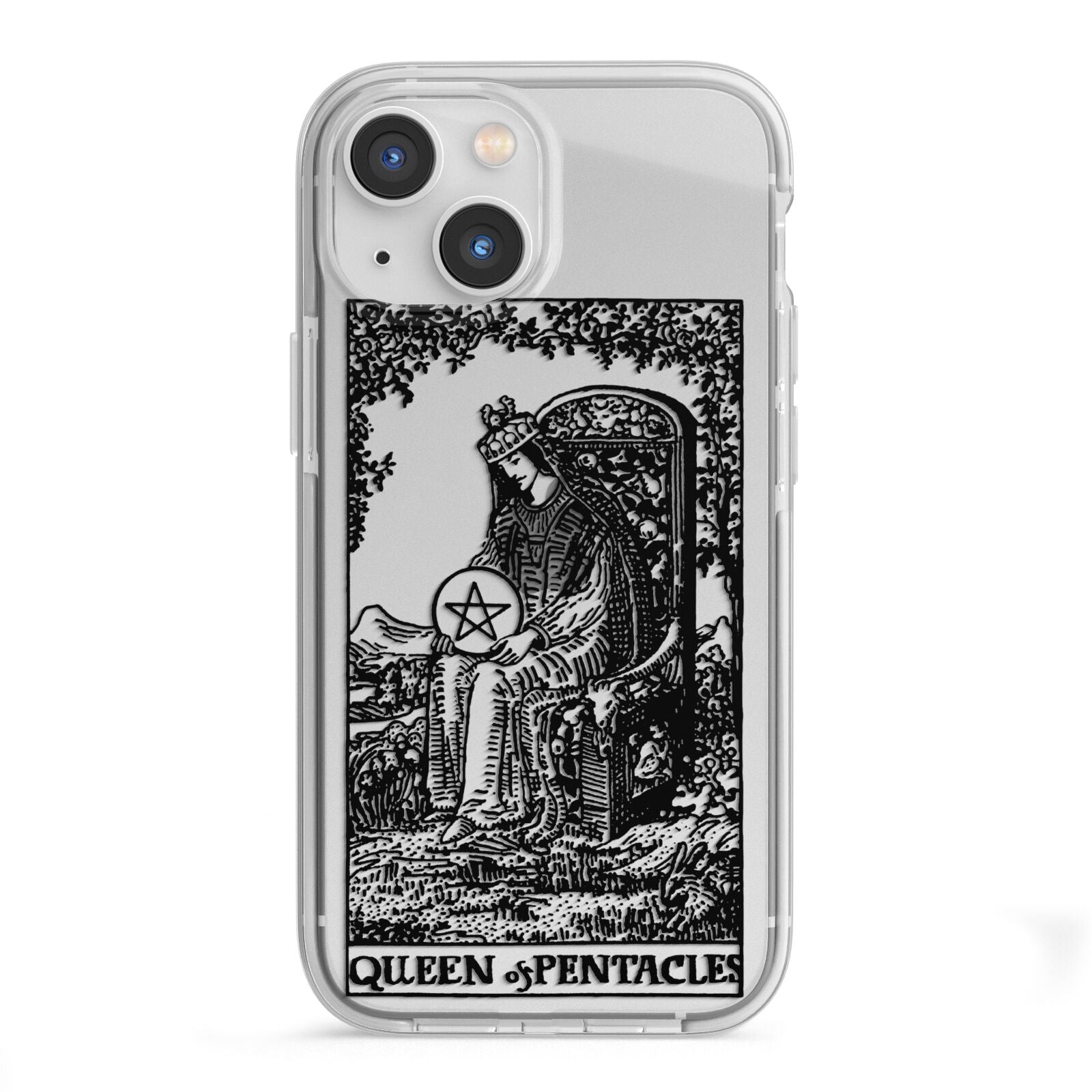 Queen of Pentacles Monochrome iPhone 13 Mini TPU Impact Case with White Edges