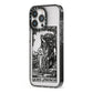 Queen of Pentacles Monochrome iPhone 13 Pro Black Impact Case Side Angle on Silver phone