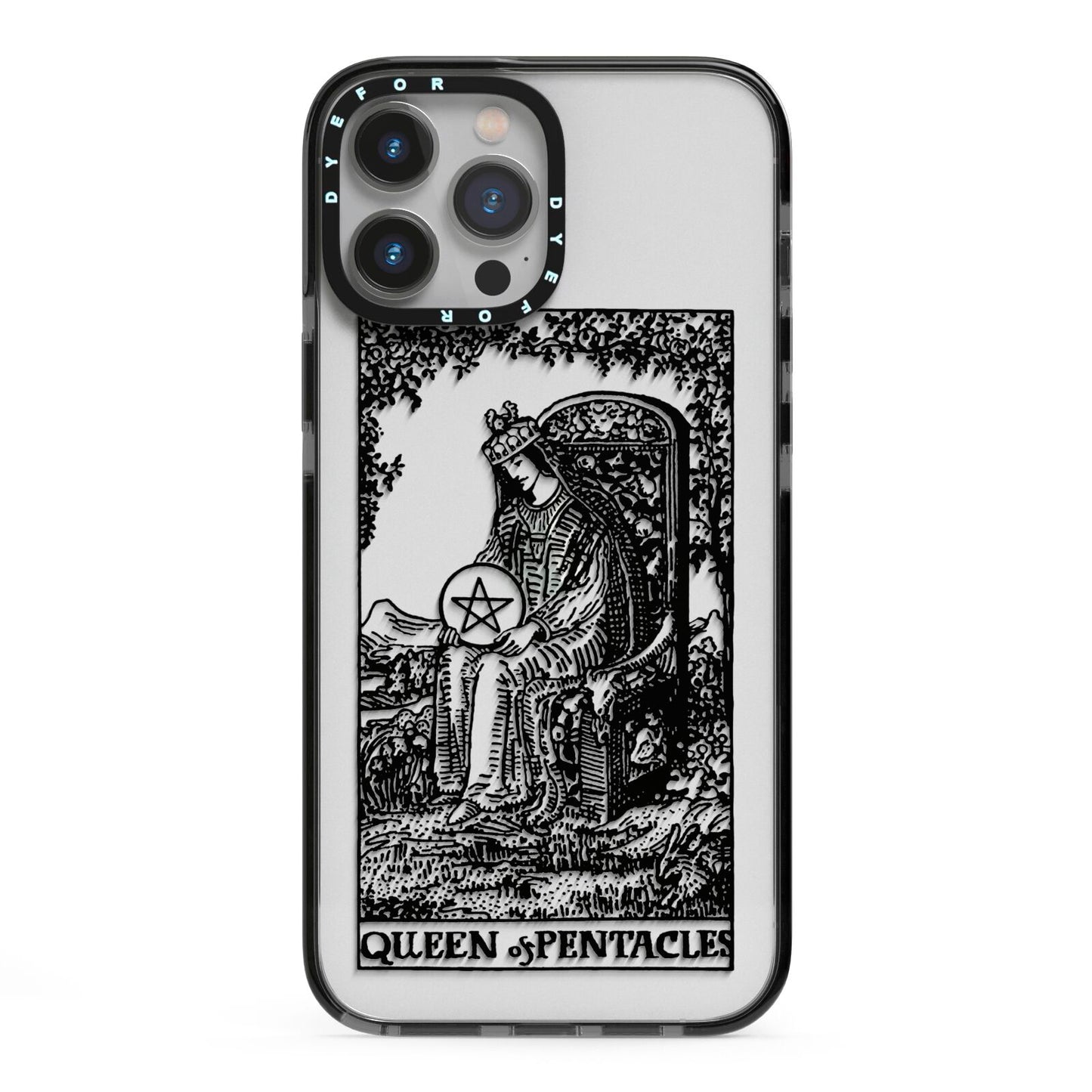 Queen of Pentacles Monochrome iPhone 13 Pro Max Black Impact Case on Silver phone