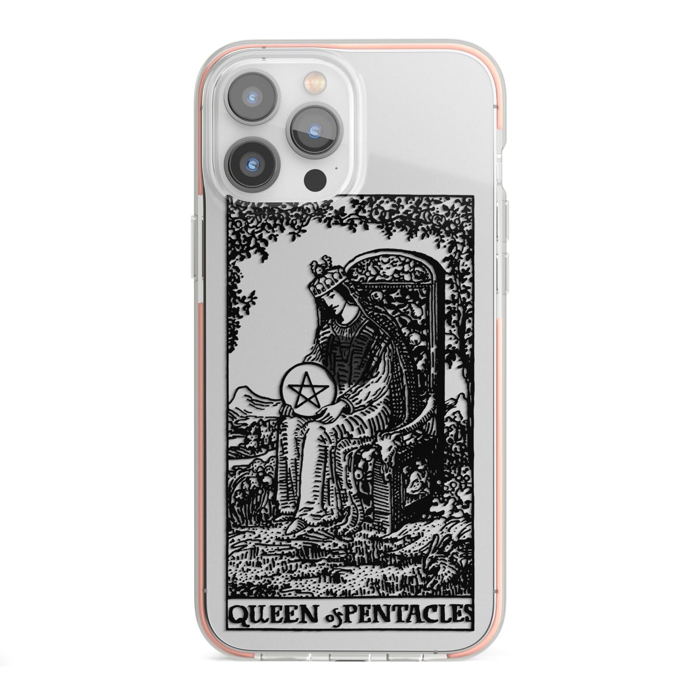 Queen of Pentacles Monochrome iPhone 13 Pro Max TPU Impact Case with Pink Edges