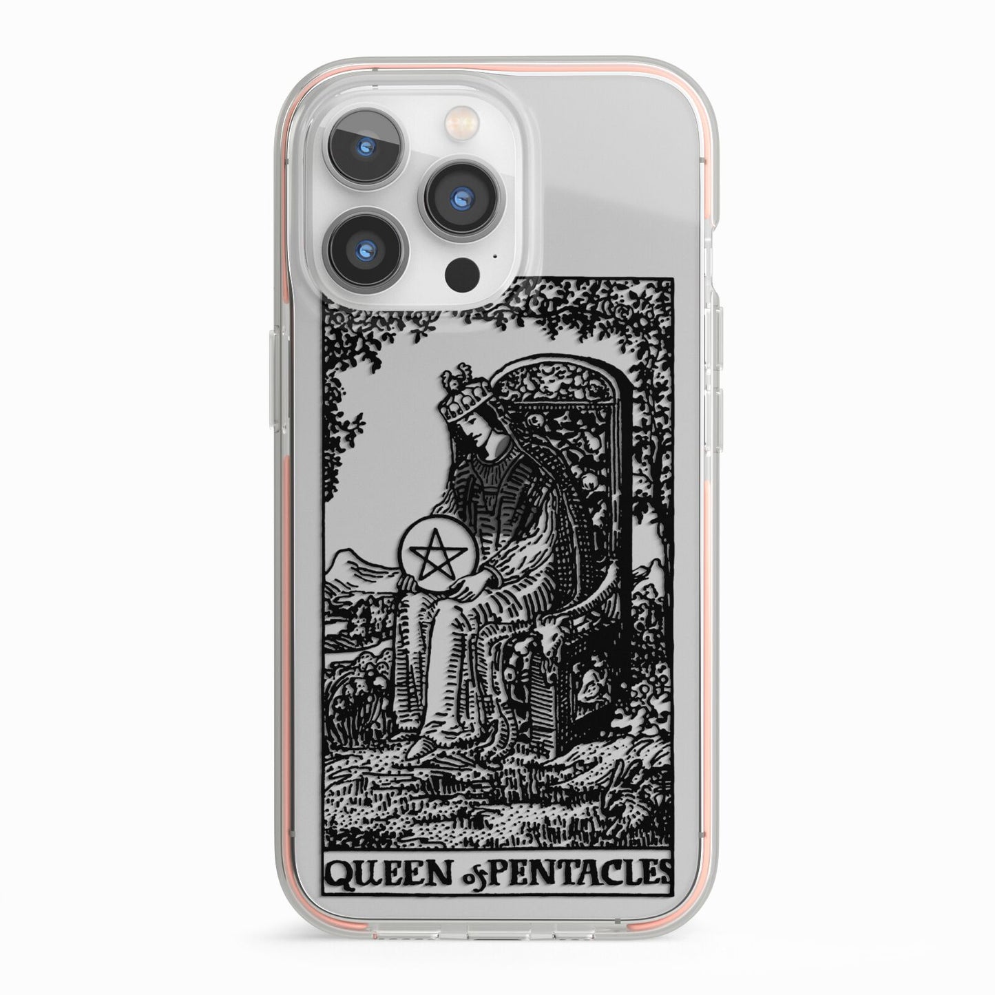 Queen of Pentacles Monochrome iPhone 13 Pro TPU Impact Case with Pink Edges