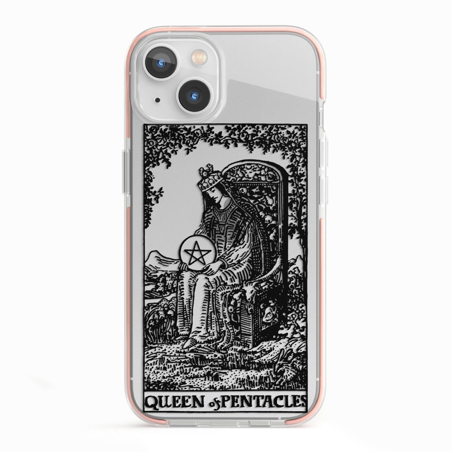 Queen of Pentacles Monochrome iPhone 13 TPU Impact Case with Pink Edges
