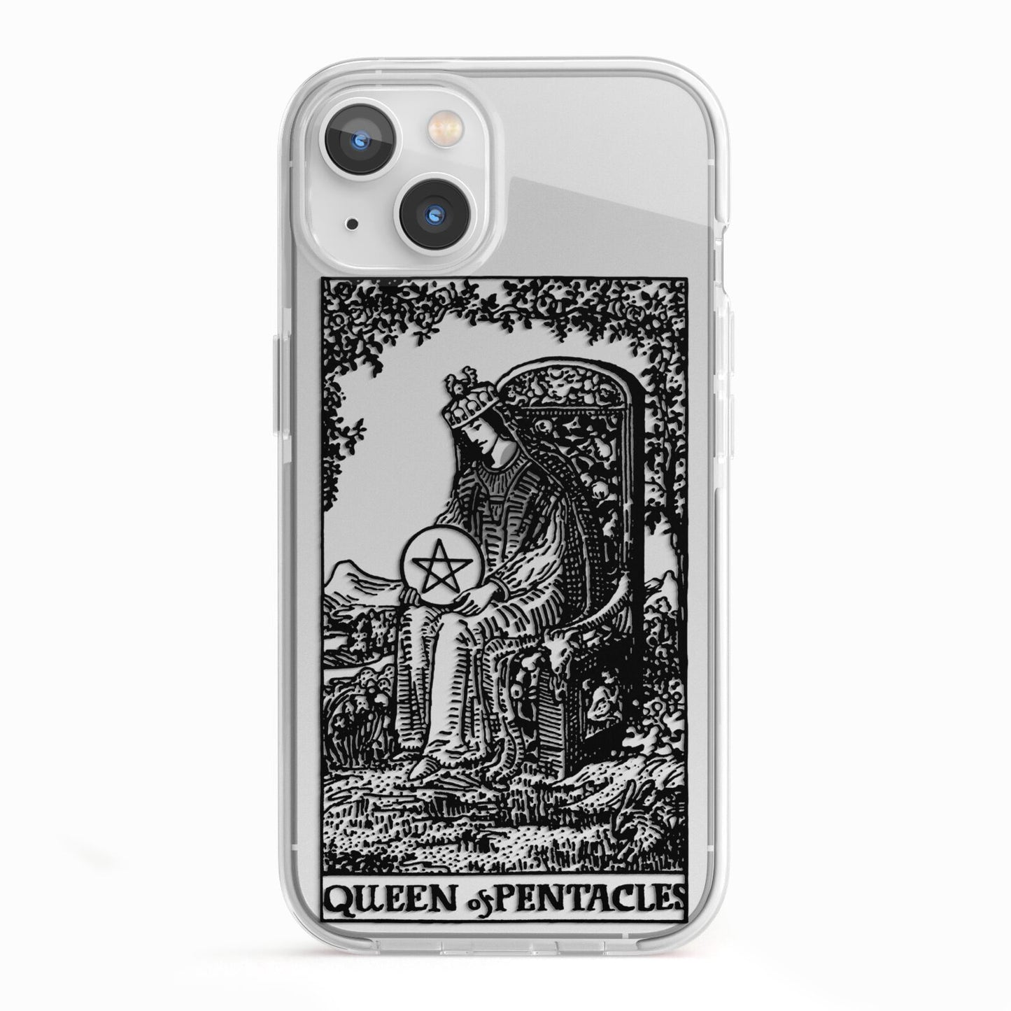 Queen of Pentacles Monochrome iPhone 13 TPU Impact Case with White Edges