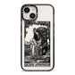 Queen of Pentacles Monochrome iPhone 14 Black Impact Case on Silver phone