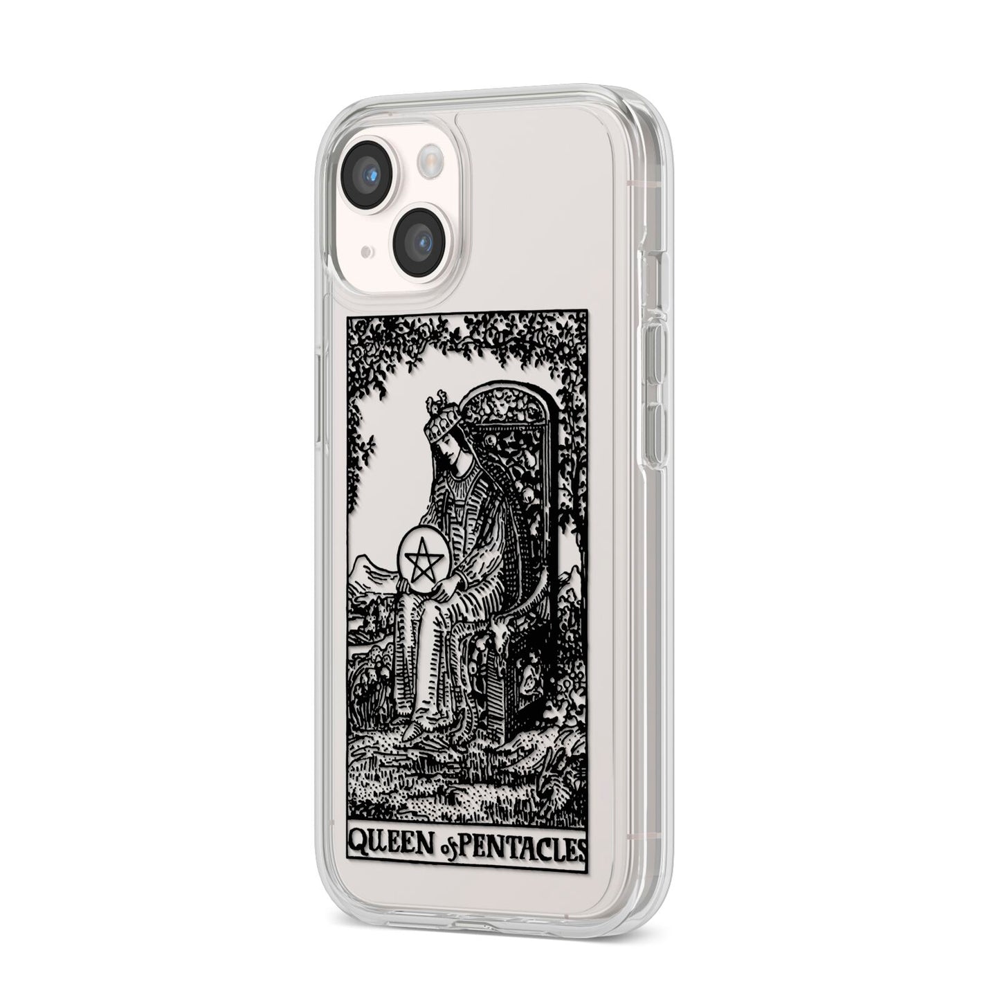 Queen of Pentacles Monochrome iPhone 14 Clear Tough Case Starlight Angled Image