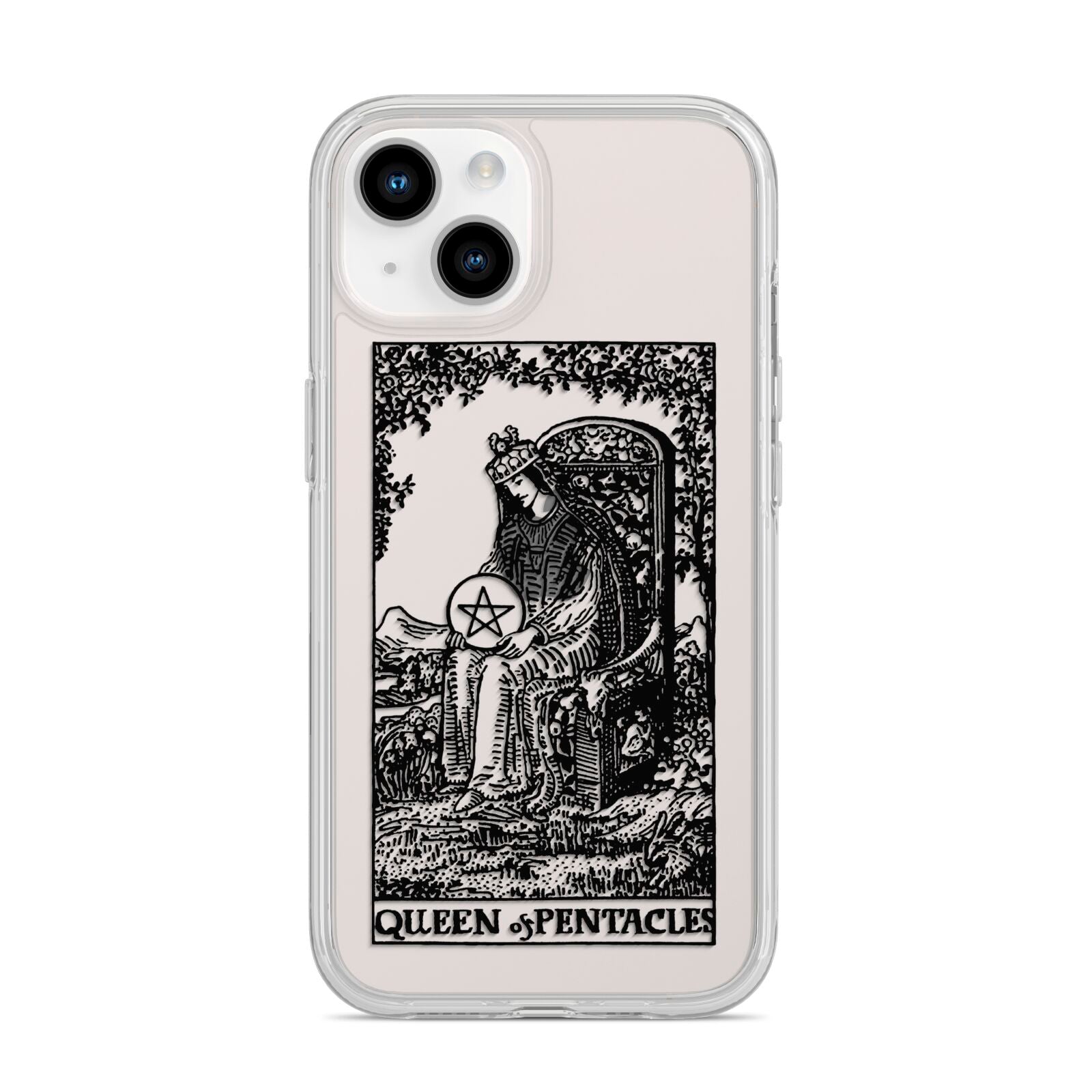 Queen of Pentacles Monochrome iPhone 14 Clear Tough Case Starlight