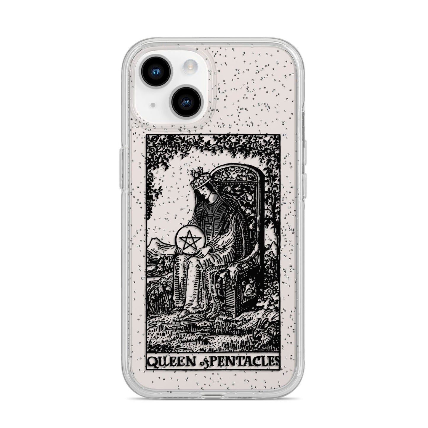 Queen of Pentacles Monochrome iPhone 14 Glitter Tough Case Starlight