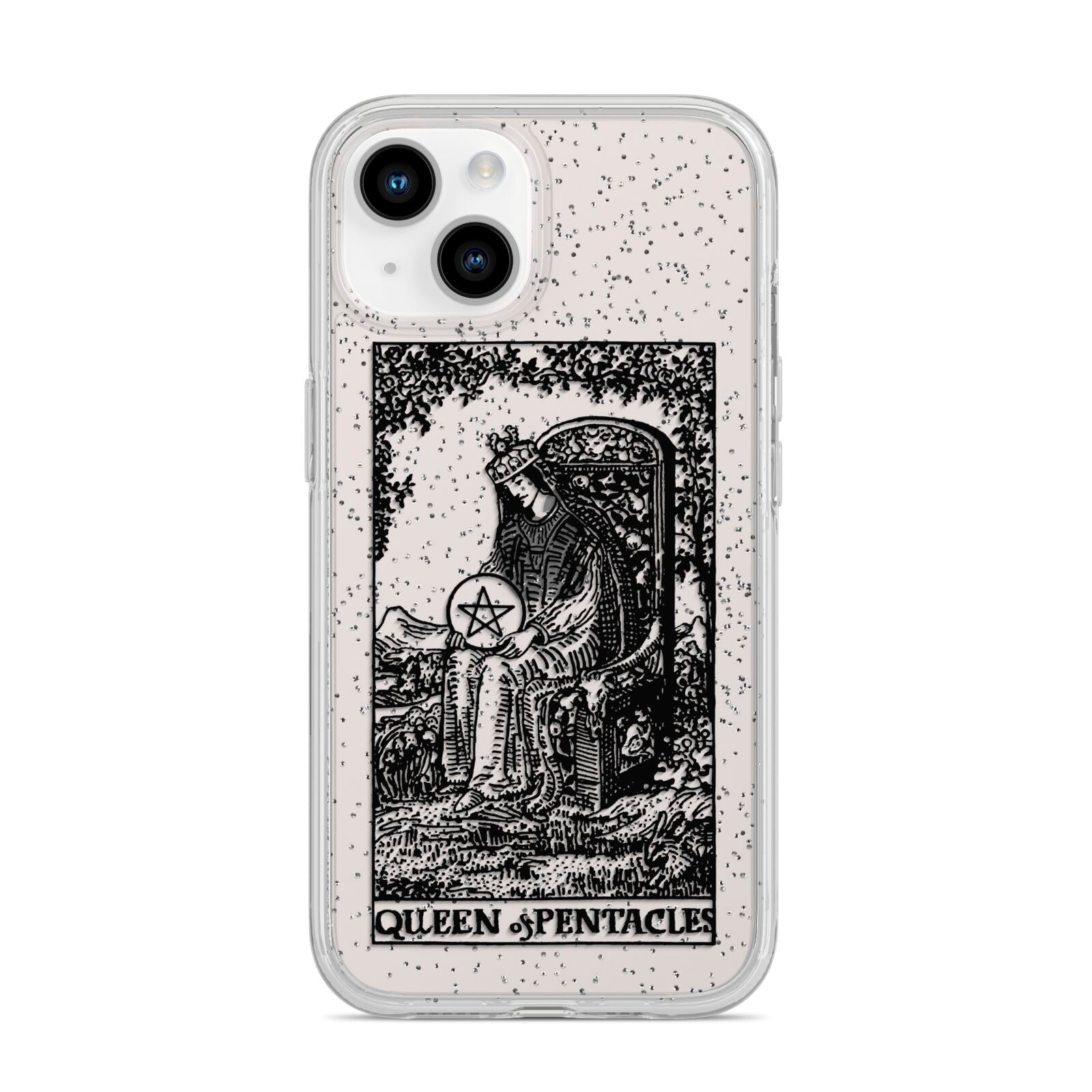 Queen of Pentacles Monochrome iPhone 14 Glitter Tough Case Starlight