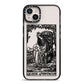 Queen of Pentacles Monochrome iPhone 14 Plus Black Impact Case on Silver phone