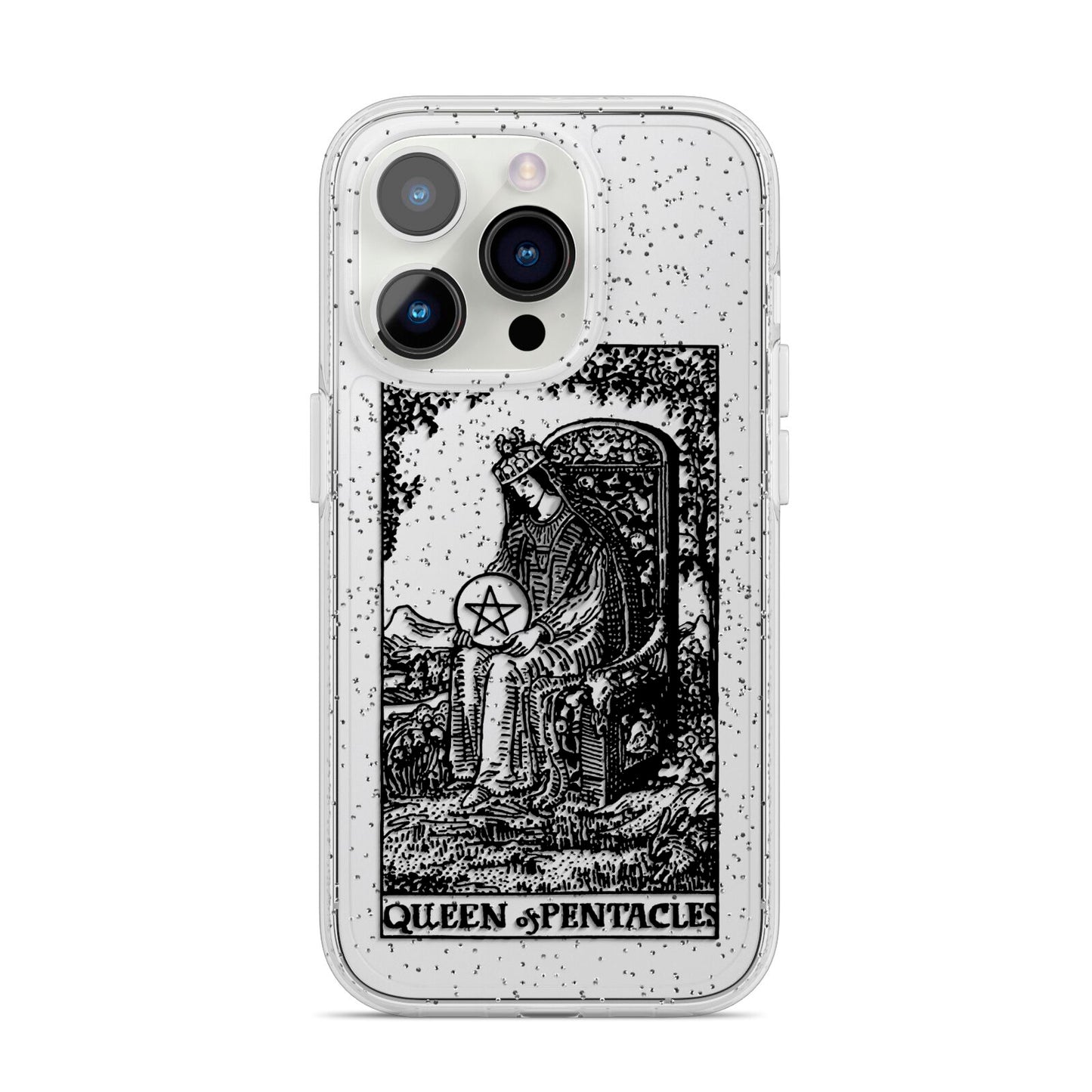 Queen of Pentacles Monochrome iPhone 14 Pro Glitter Tough Case Silver