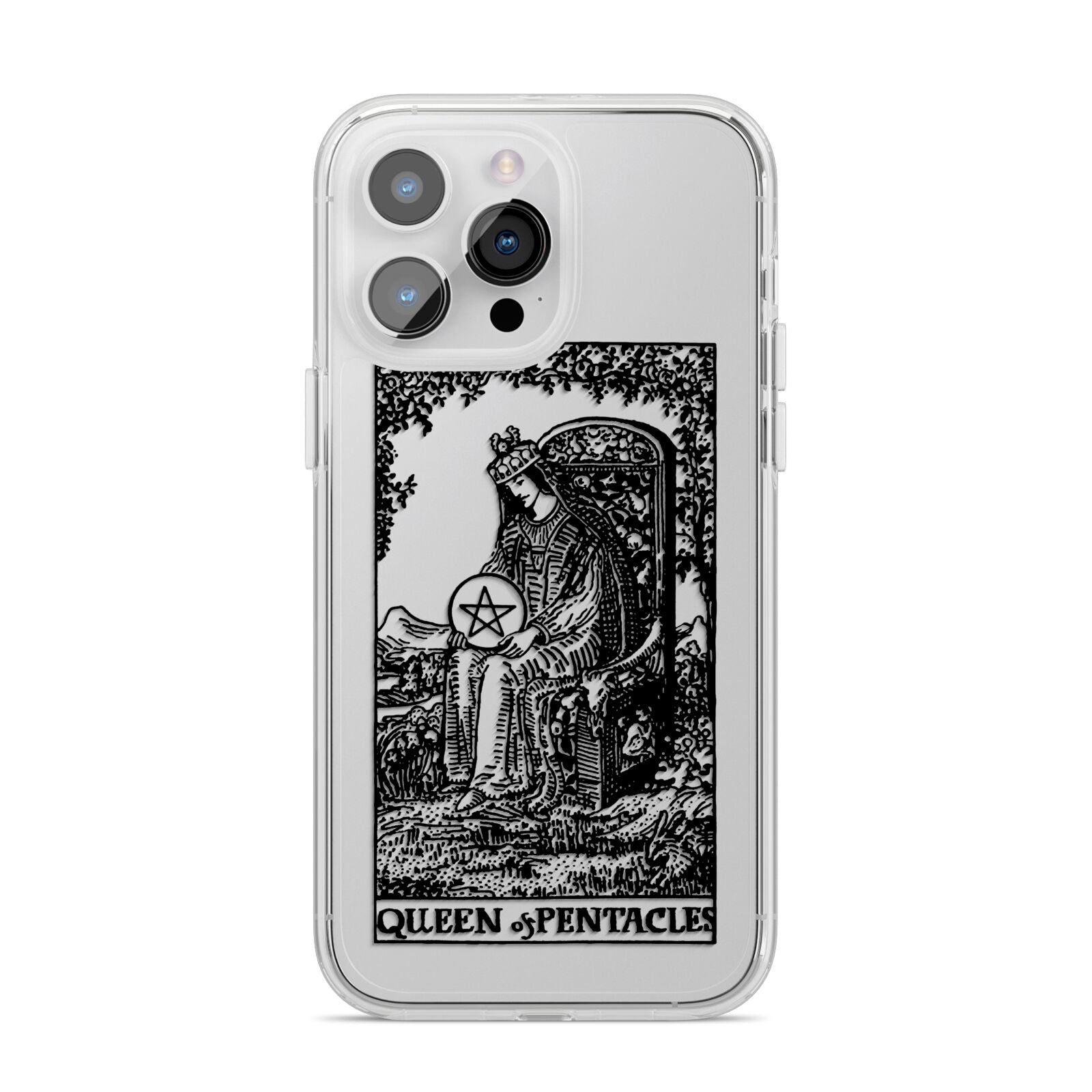 Queen of Pentacles Monochrome iPhone 14 Pro Max Clear Tough Case Silver