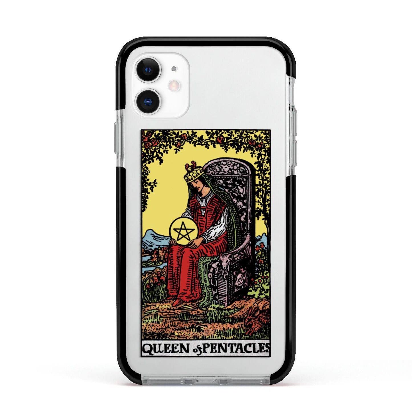 Queen of Pentacles Tarot Card Apple iPhone 11 in White with Black Impact Case