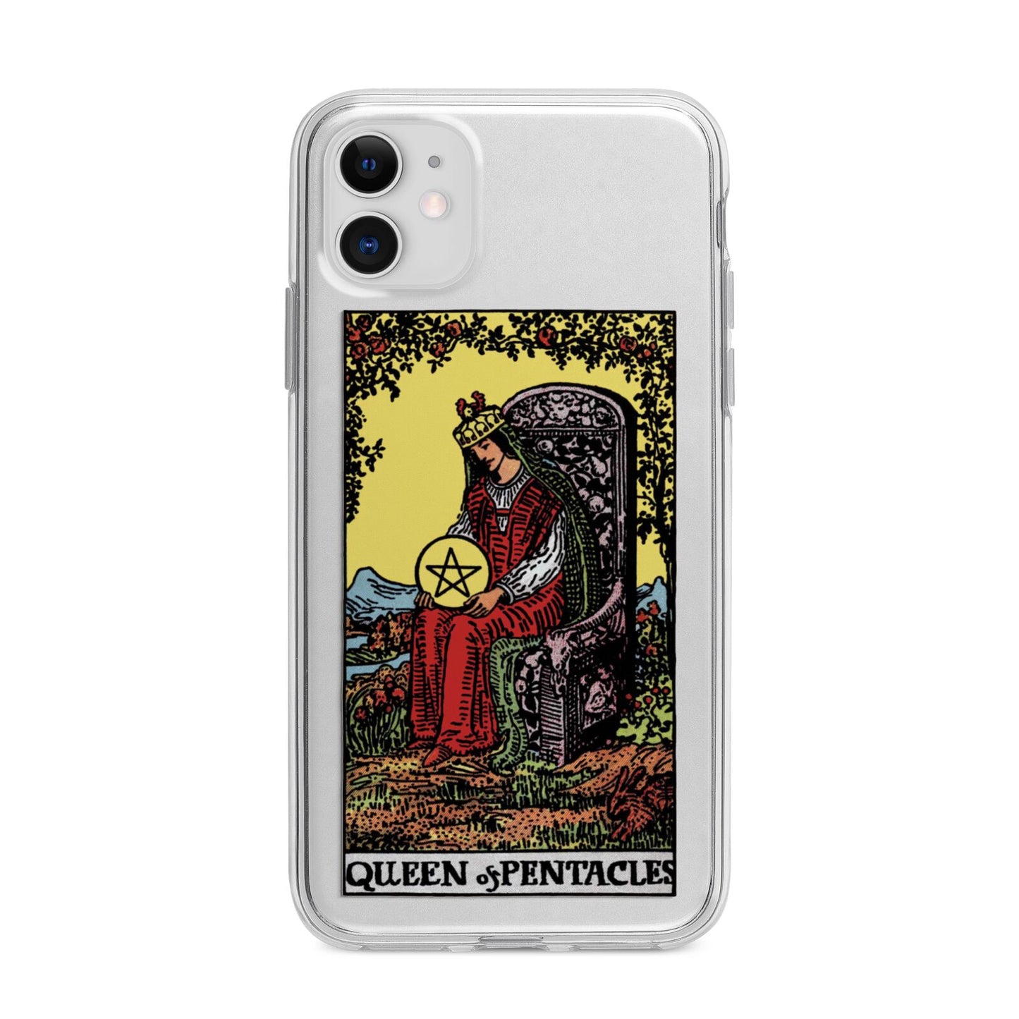 Queen of Pentacles Tarot Card Apple iPhone 11 in White with Bumper Case