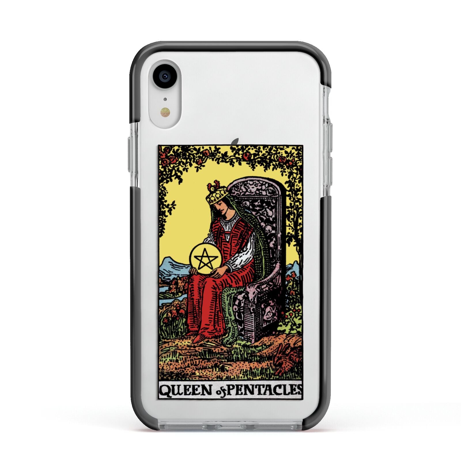 Queen of Pentacles Tarot Card Apple iPhone XR Impact Case Black Edge on Silver Phone