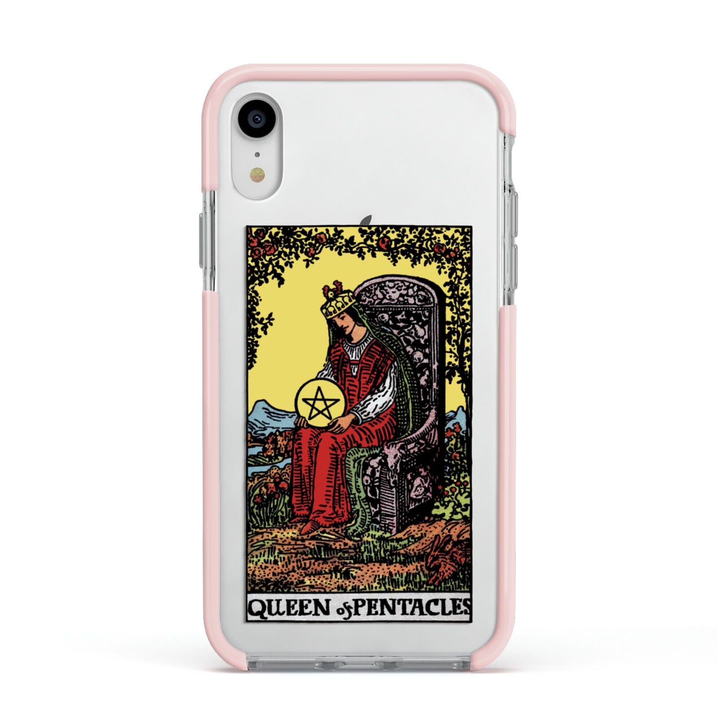 Queen of Pentacles Tarot Card Apple iPhone XR Impact Case Pink Edge on Silver Phone