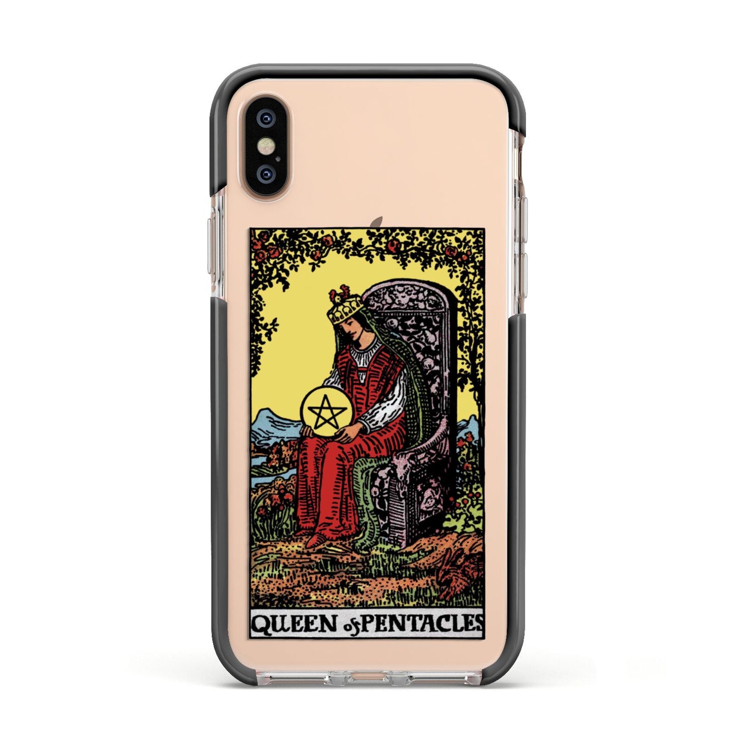 Queen of Pentacles Tarot Card Apple iPhone Xs Impact Case Black Edge on Gold Phone