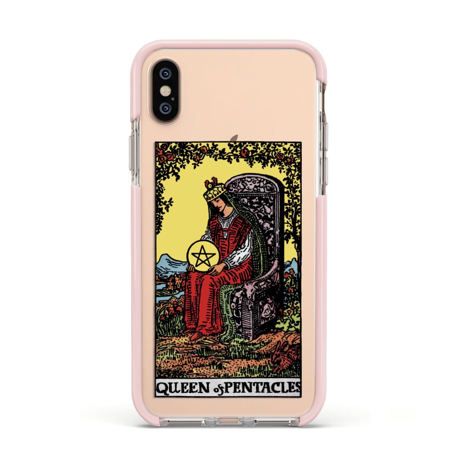 Queen of Pentacles Tarot Card Apple iPhone Xs Impact Case Pink Edge on Gold Phone