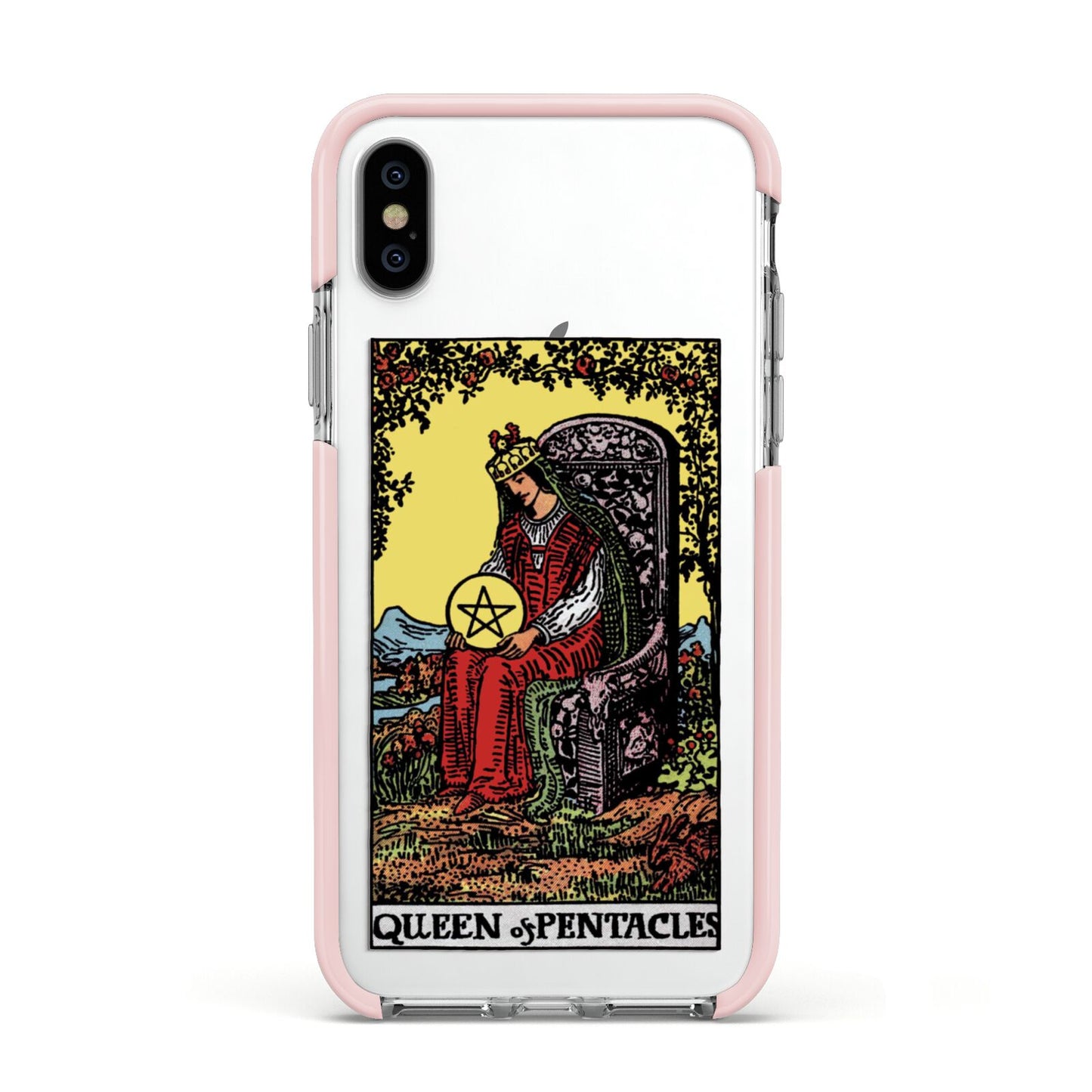 Queen of Pentacles Tarot Card Apple iPhone Xs Impact Case Pink Edge on Silver Phone