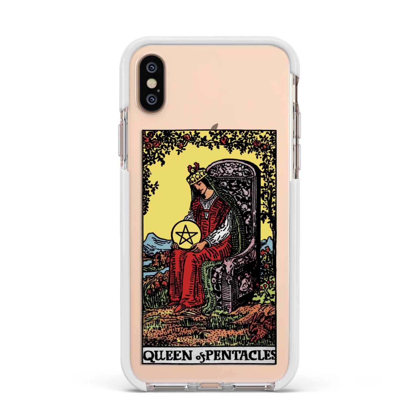 Queen of Pentacles Tarot Card Apple iPhone Xs Impact Case White Edge on Gold Phone