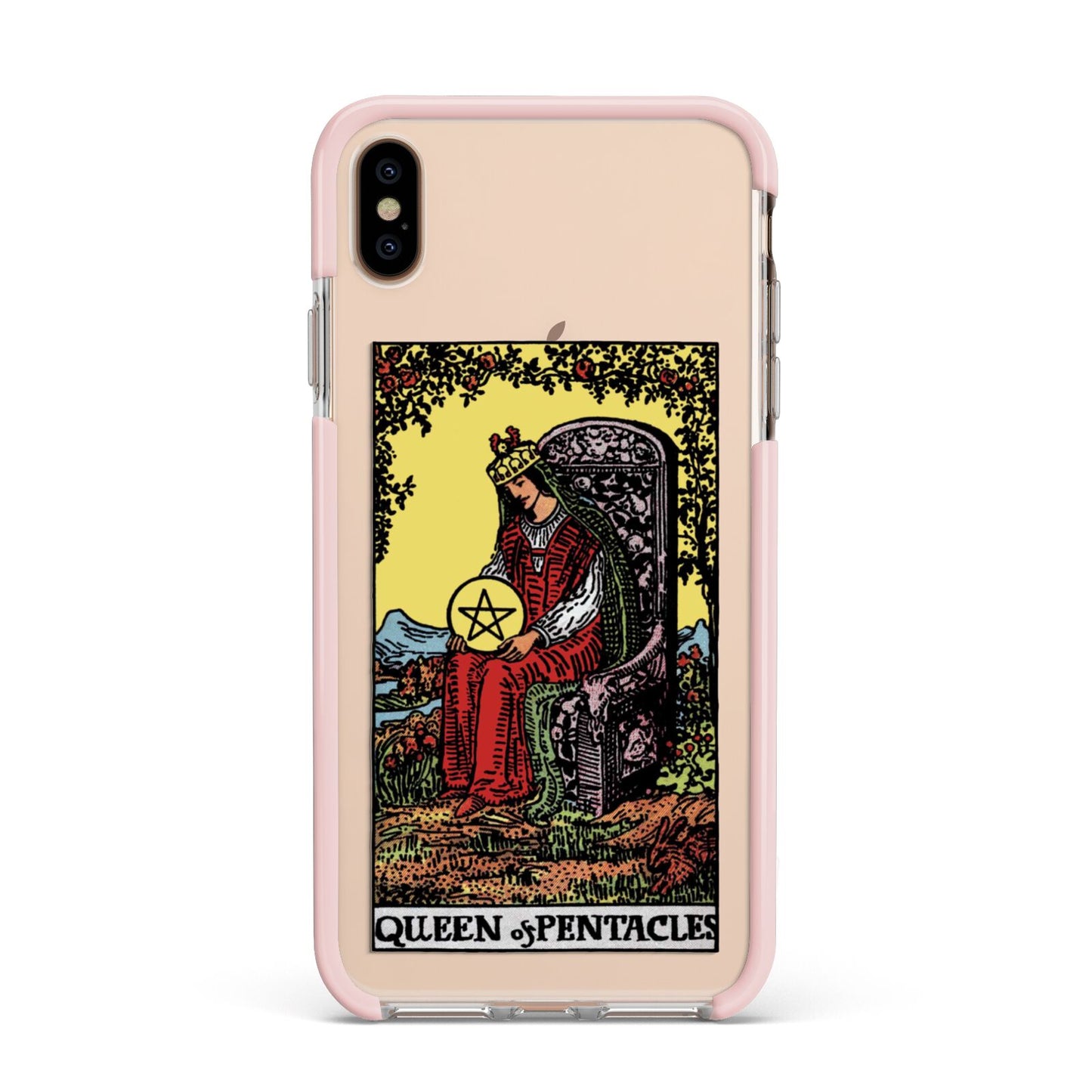 Queen of Pentacles Tarot Card Apple iPhone Xs Max Impact Case Pink Edge on Gold Phone