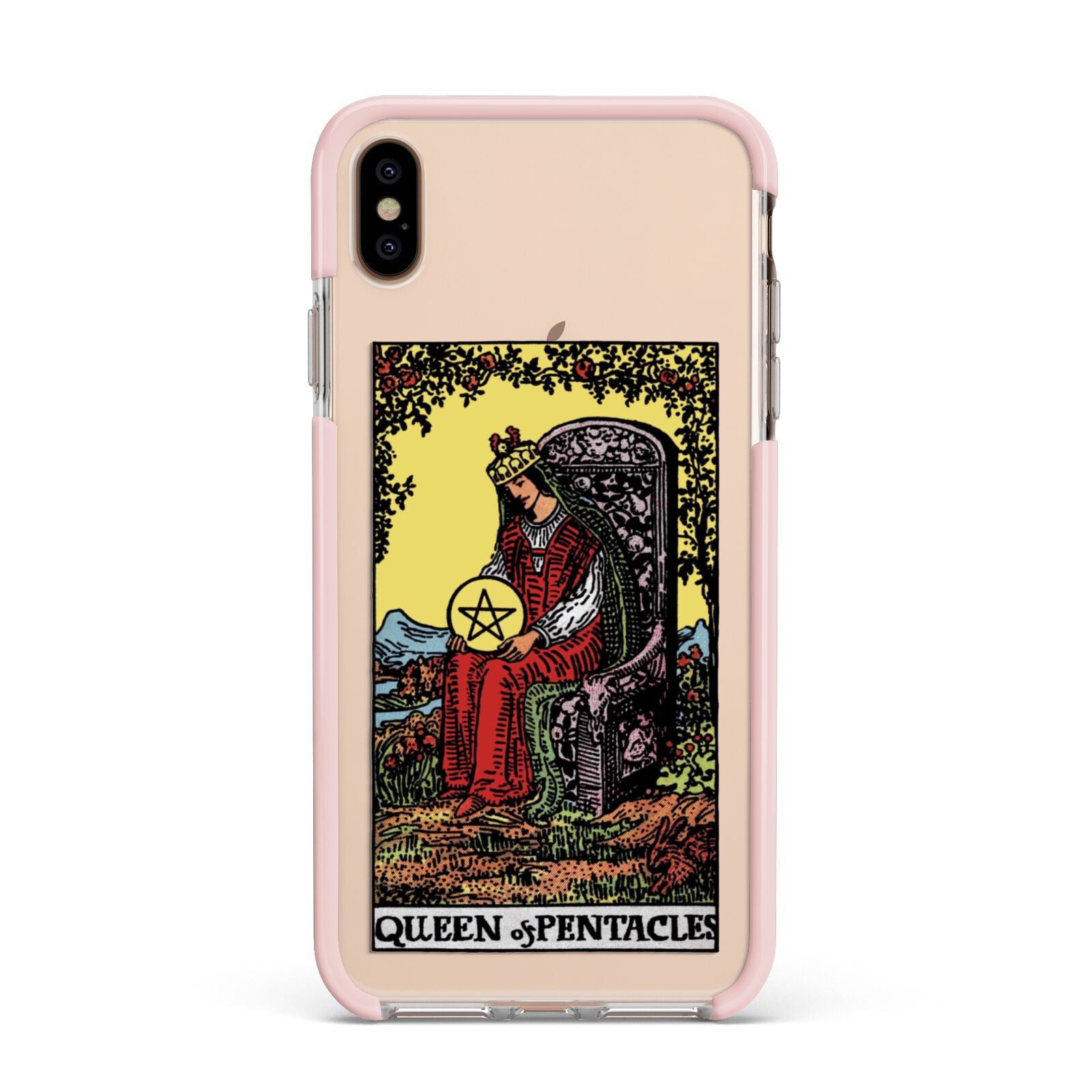 Queen of Pentacles Tarot Card Apple iPhone Xs Max Impact Case Pink Edge on Gold Phone