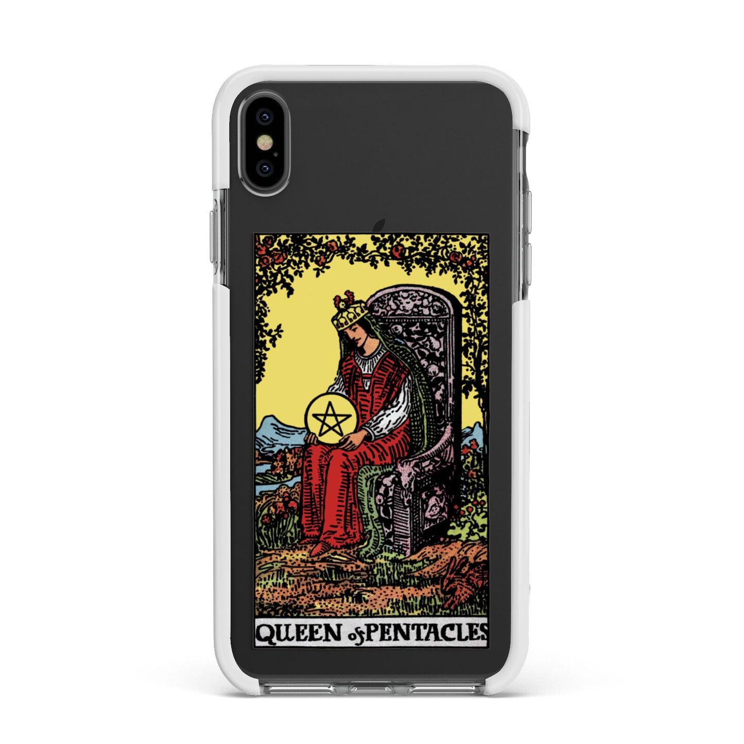 Queen of Pentacles Tarot Card Apple iPhone Xs Max Impact Case White Edge on Black Phone