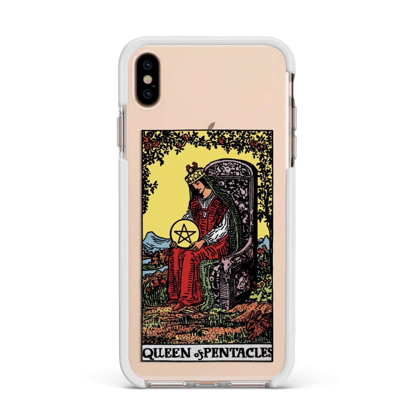 Queen of Pentacles Tarot Card Apple iPhone Xs Max Impact Case White Edge on Gold Phone