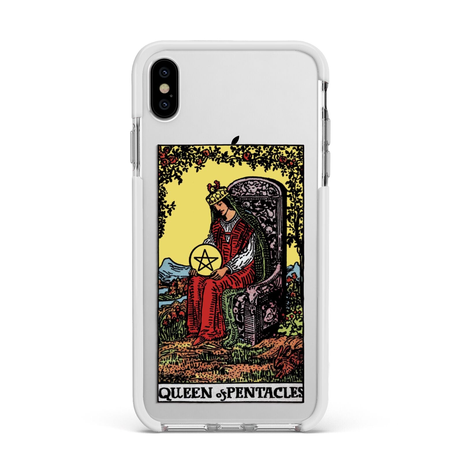 Queen of Pentacles Tarot Card Apple iPhone Xs Max Impact Case White Edge on Silver Phone