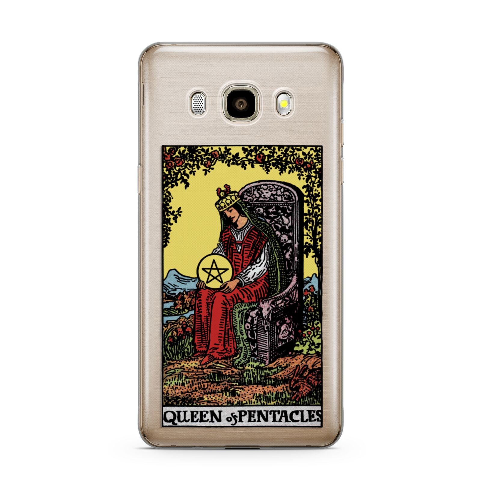 Queen of Pentacles Tarot Card Samsung Galaxy J7 2016 Case on gold phone