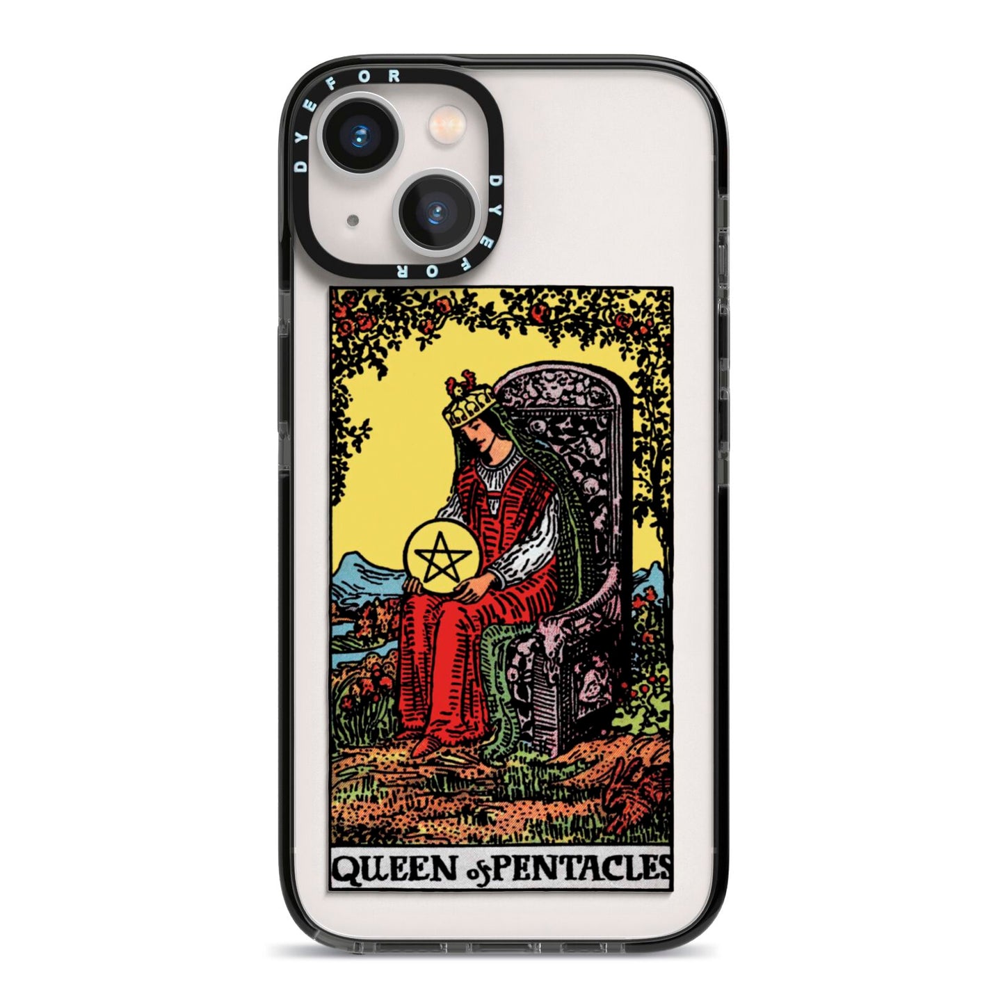 Queen of Pentacles Tarot Card iPhone 13 Black Impact Case on Silver phone