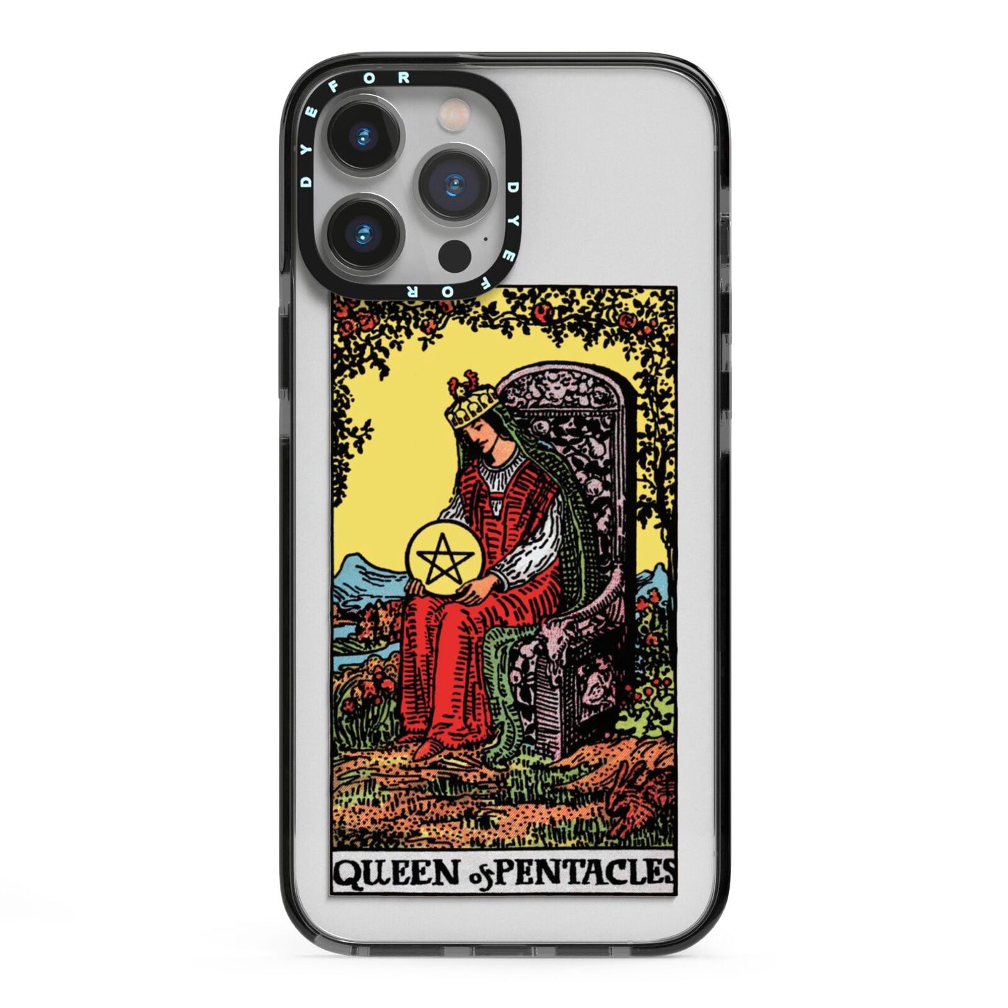 Queen of Pentacles Tarot Card iPhone 13 Pro Max Black Impact Case on Silver phone