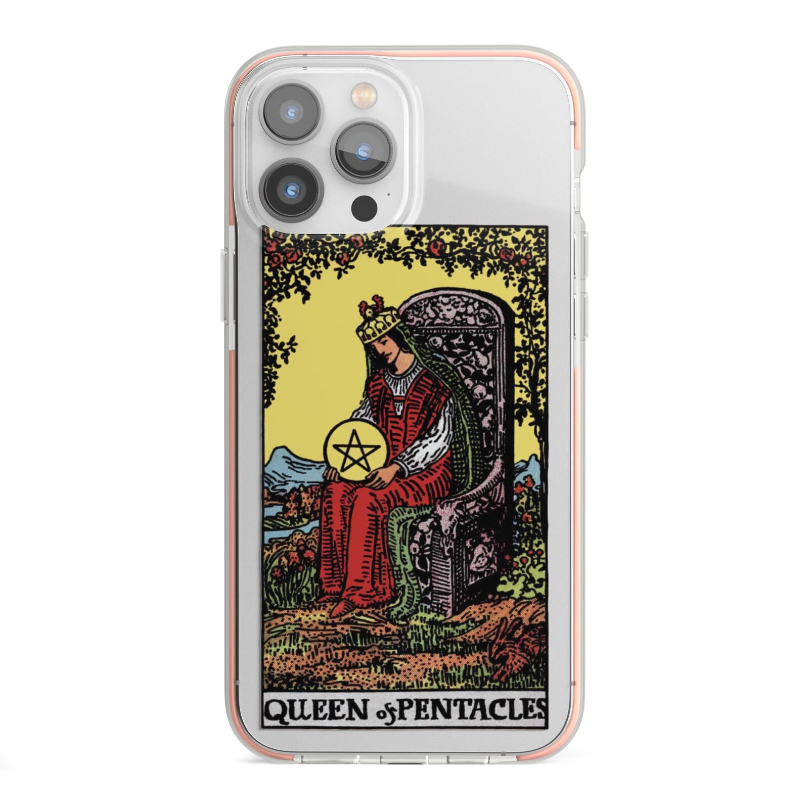 Queen of Pentacles Tarot Card iPhone 13 Pro Max TPU Impact Case with Pink Edges