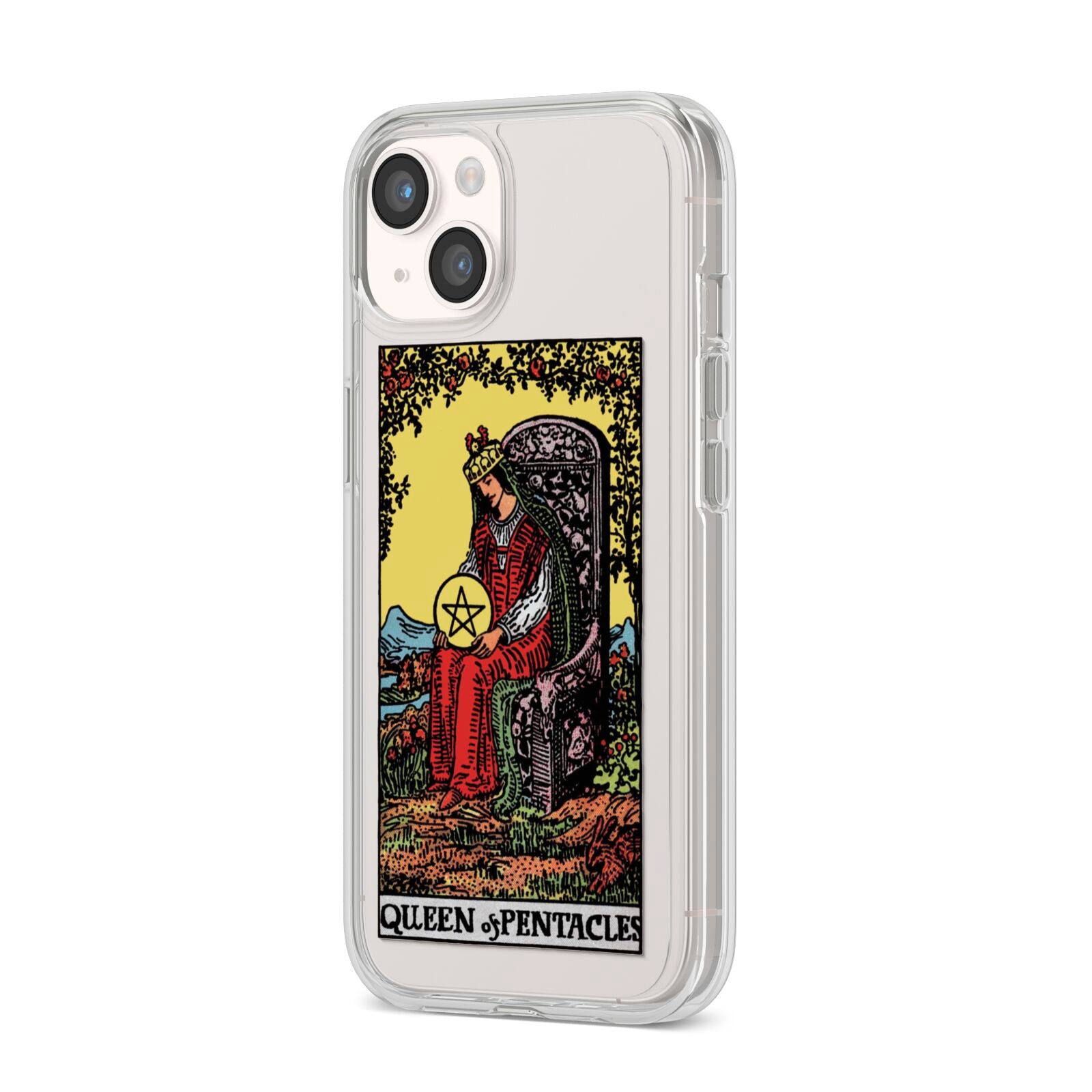 Queen of Pentacles Tarot Card iPhone 14 Clear Tough Case Starlight Angled Image