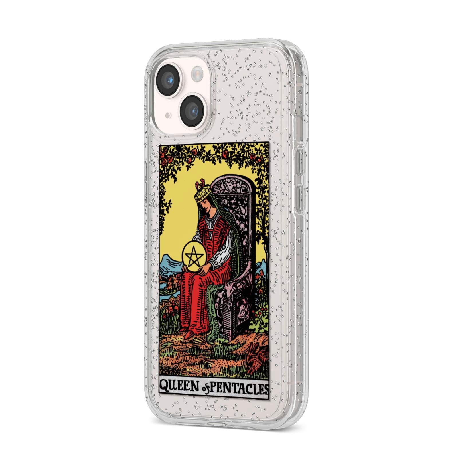 Queen of Pentacles Tarot Card iPhone 14 Glitter Tough Case Starlight Angled Image