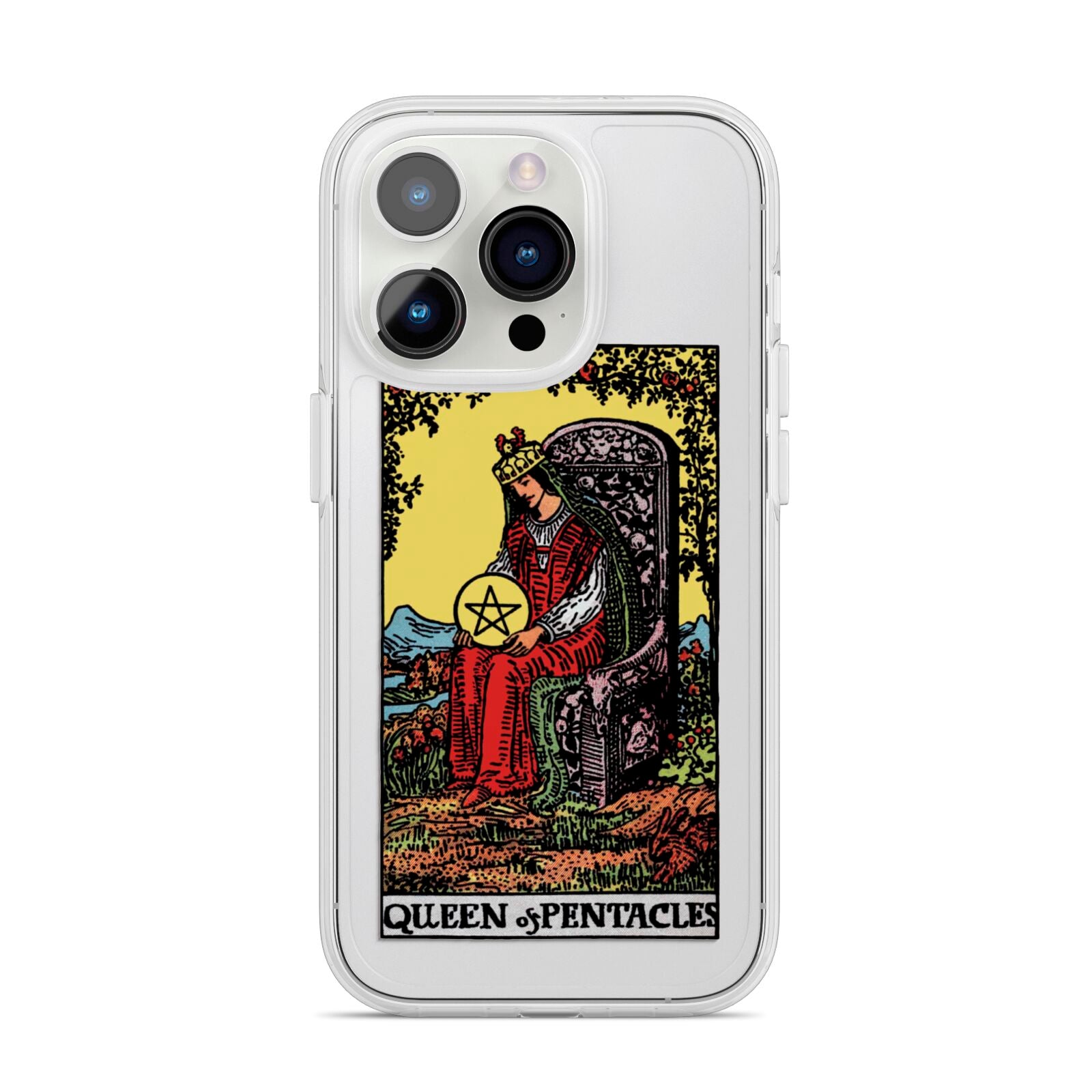 Queen of Pentacles Tarot Card iPhone 14 Pro Clear Tough Case Silver