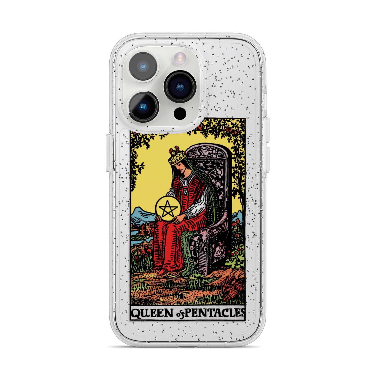 Queen of Pentacles Tarot Card iPhone 14 Pro Glitter Tough Case Silver