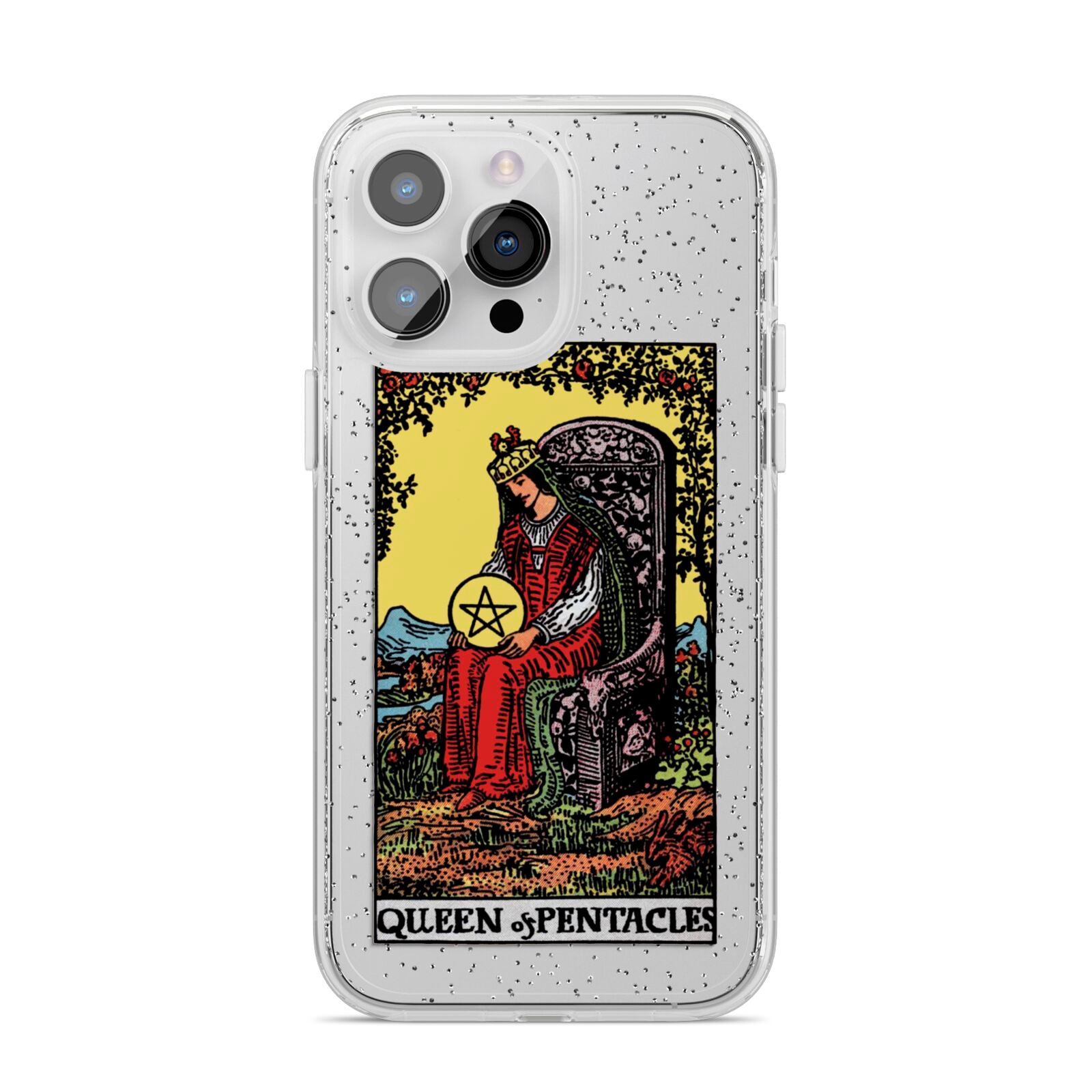 Queen of Pentacles Tarot Card iPhone 14 Pro Max Glitter Tough Case Silver