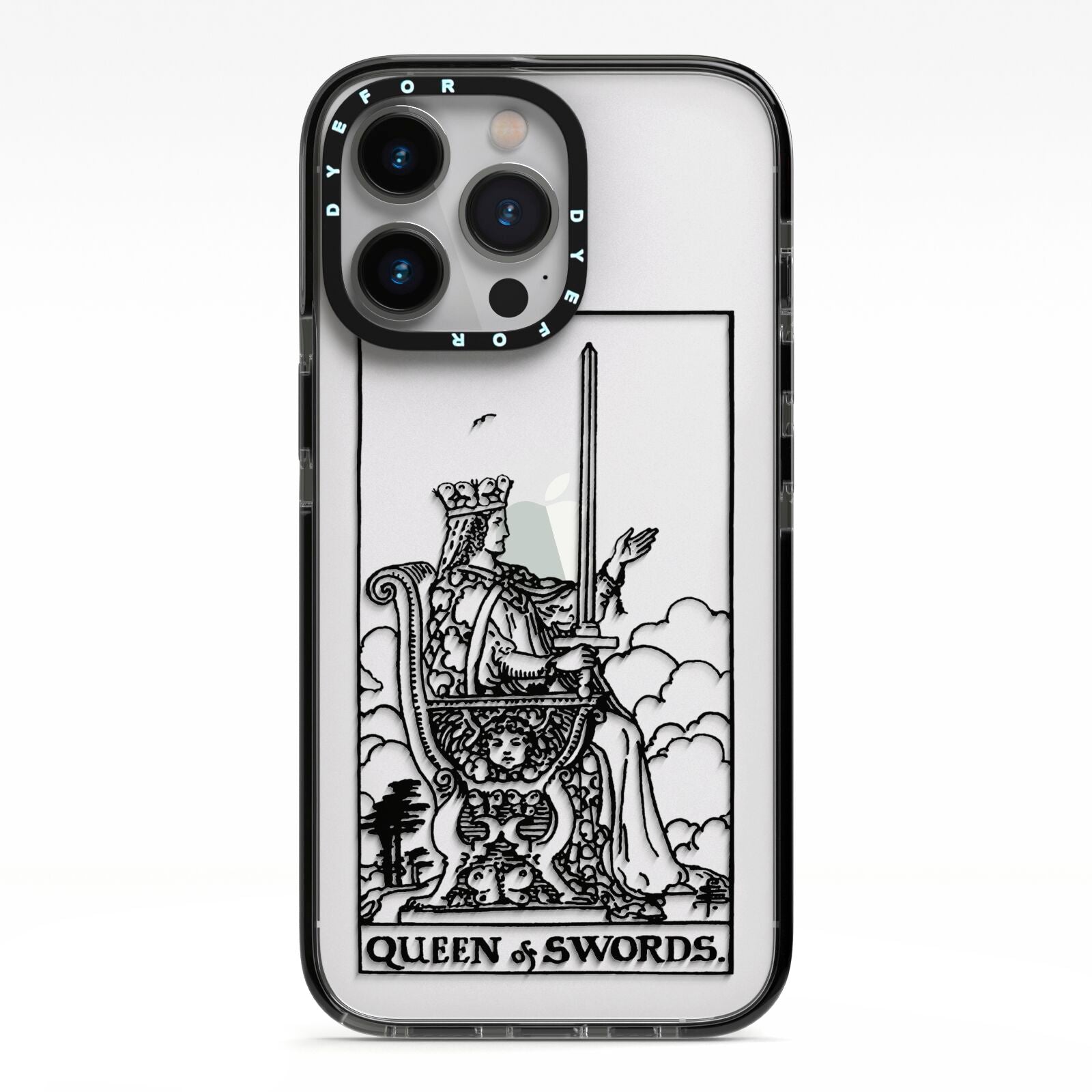 Queen of Swords Monochrome iPhone 13 Pro Black Impact Case on Silver phone